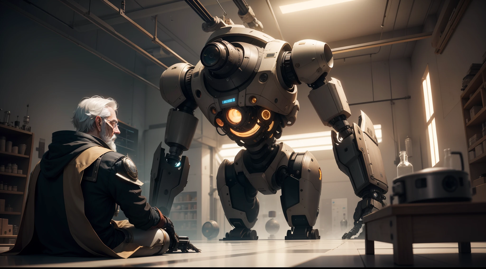 /imagine prompt: illustration of In the laboratory, a black haired doctor installs a robot ,Black haired old man::15, Manufacturing robots::18, install::12, A half body robot::15, rule of thirds composition::5, profle::12, Unreal Engine::14, Cinematic light::10, Volumetric light::10, Dramatic::8, Fantasy::7, hyper quality::8, Futuristic laboratory::13, Steampunk::15 --seed 4294967295 --s 400 --q 2 --c 40