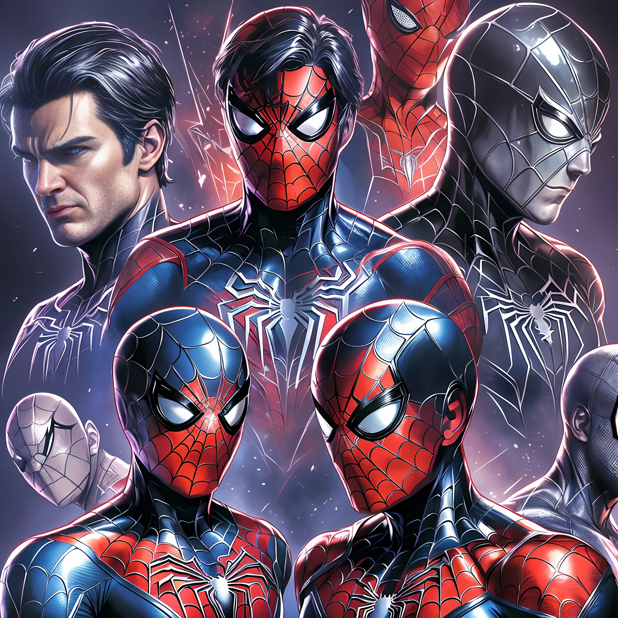 Sketch of Spider-Man with exaggerated expressions, matrix of 9 images, different shooting angles, different expressions, high-quality character design, transparent background. ((Ultra Detail))), ((Best Quality)), ((Masterpiece)), High Resolution, 8K, Anatomically Correct, UHD