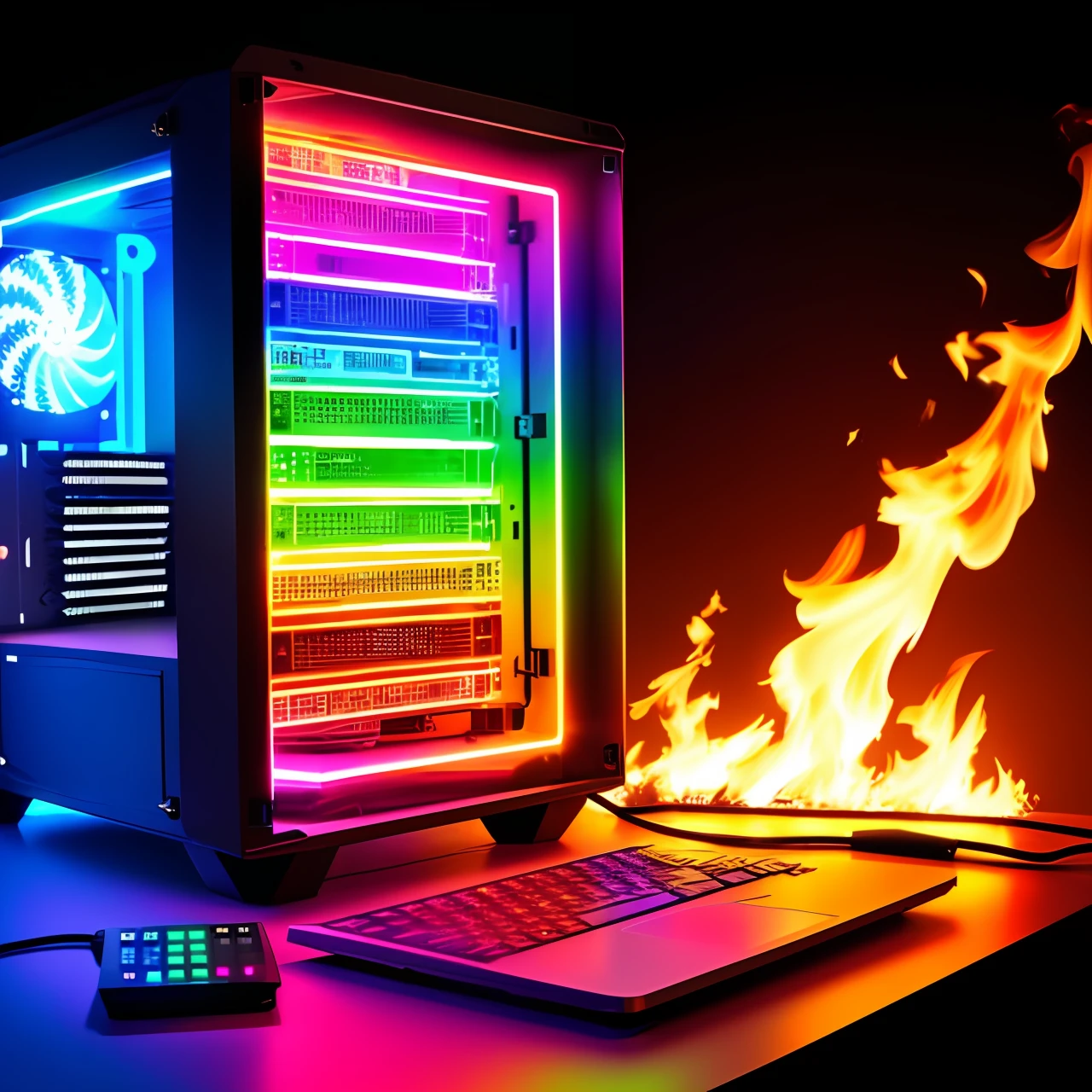 Computer case, on fire, rgb