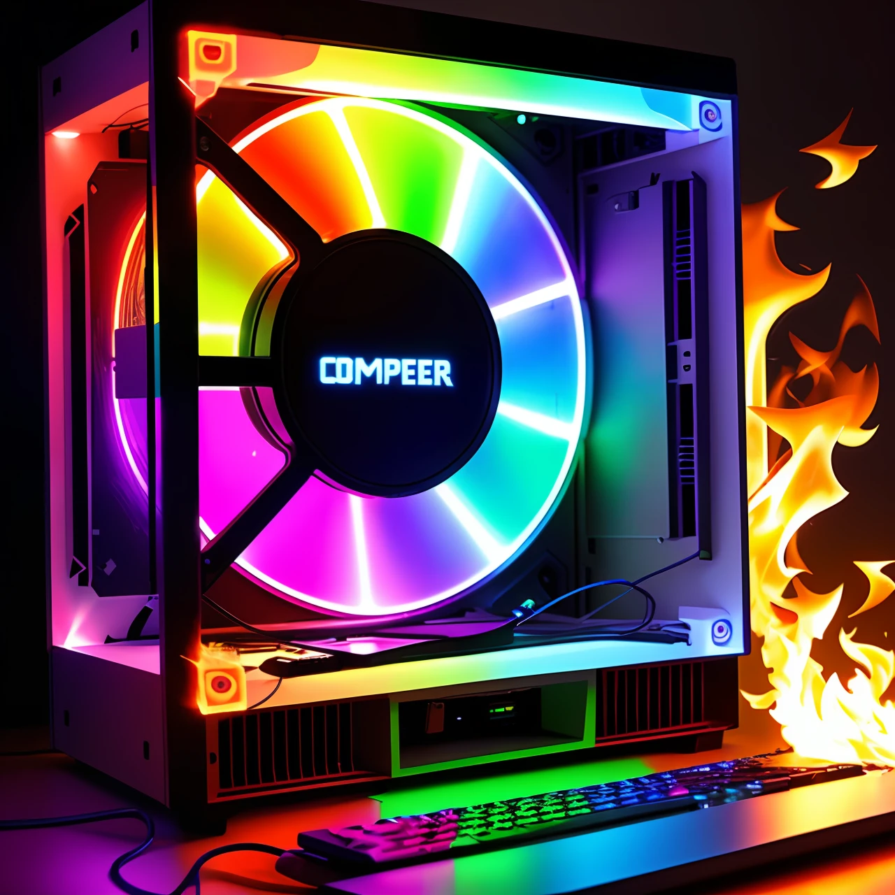 Computer case, on fire, rgb
