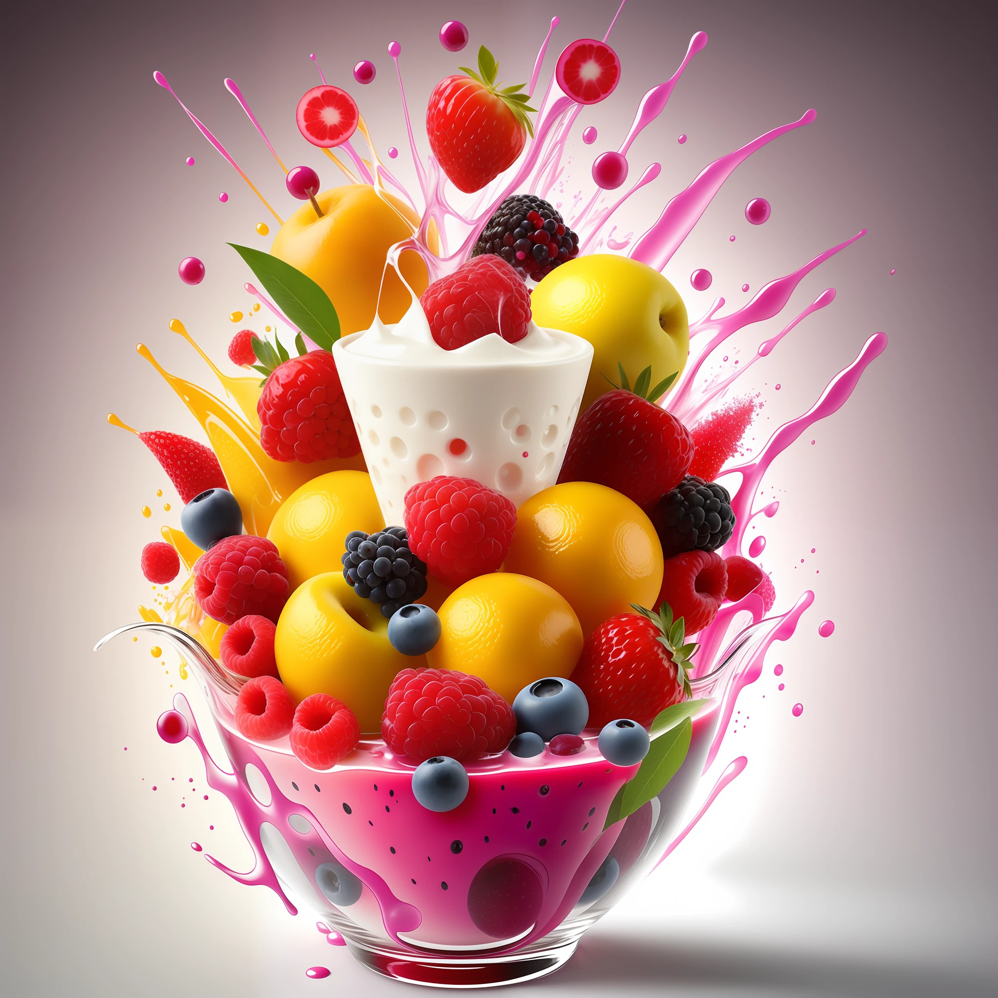 mix fruit and berries, fruits splash milk png