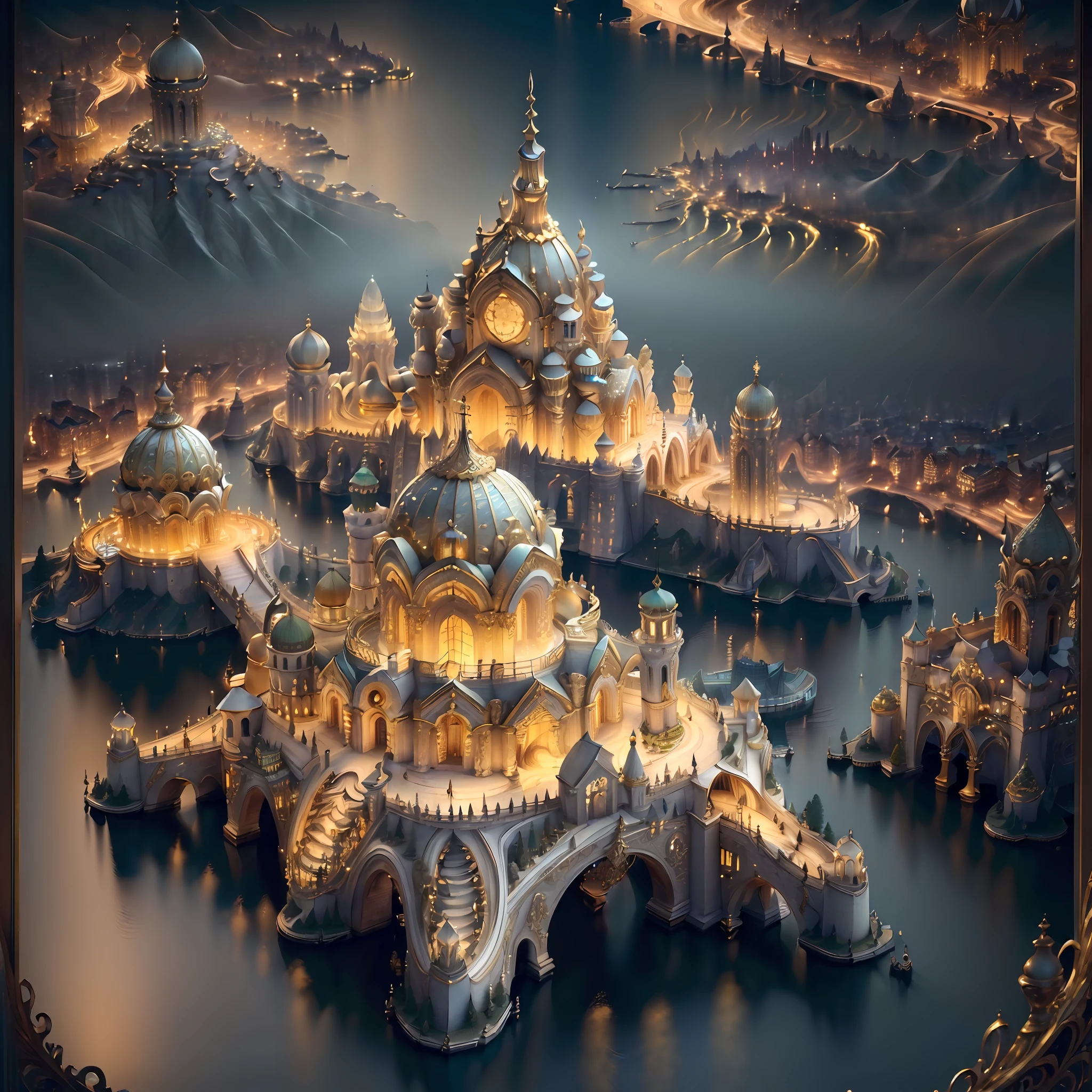 (((masterpiece)), IvoryGoldAI City at night, isometric, 3D rendering, very high definition, high detail, 8k, cinematic lighting, super high resolution, best quality