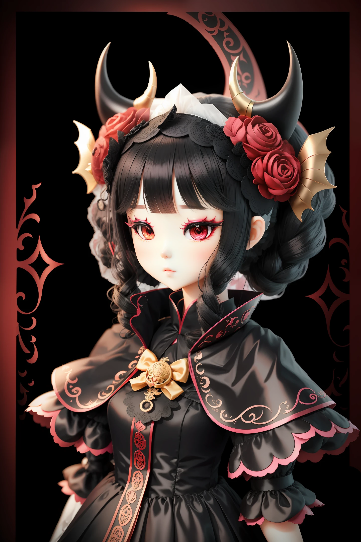 girls as ningyo bride doll,wear demon costumes in black color,3D,upscale --auto --s2
