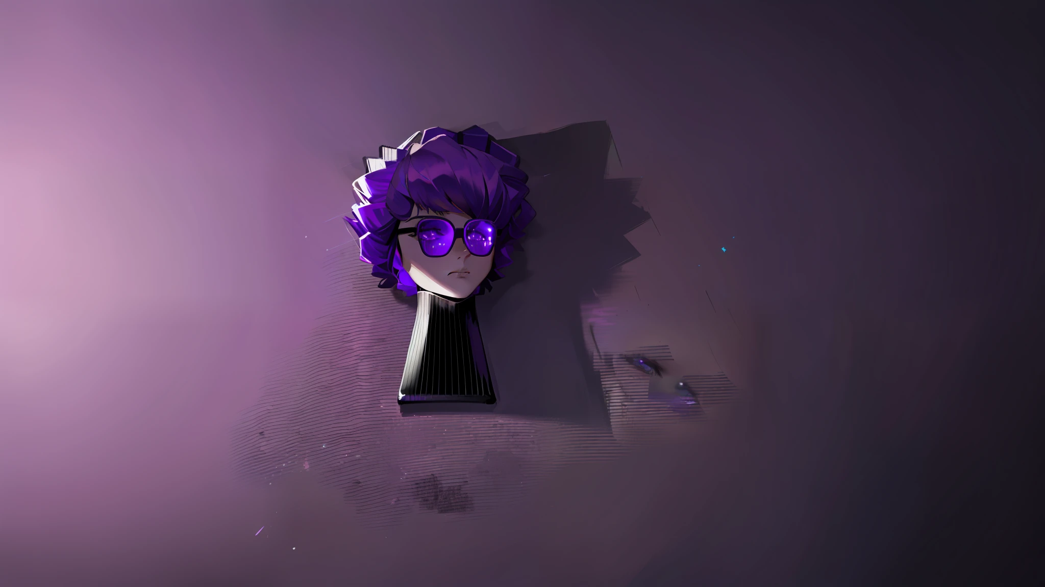 a close up of a person with a purple hair and a skull face, unknown artstyle, halfbody headshot, art in the style of joshy sly, twisted god with no face, 4 k octan render, her face is in shadow, (dark shorter curly hair), low quality footage, purple head, dark purple skin, gloomy face