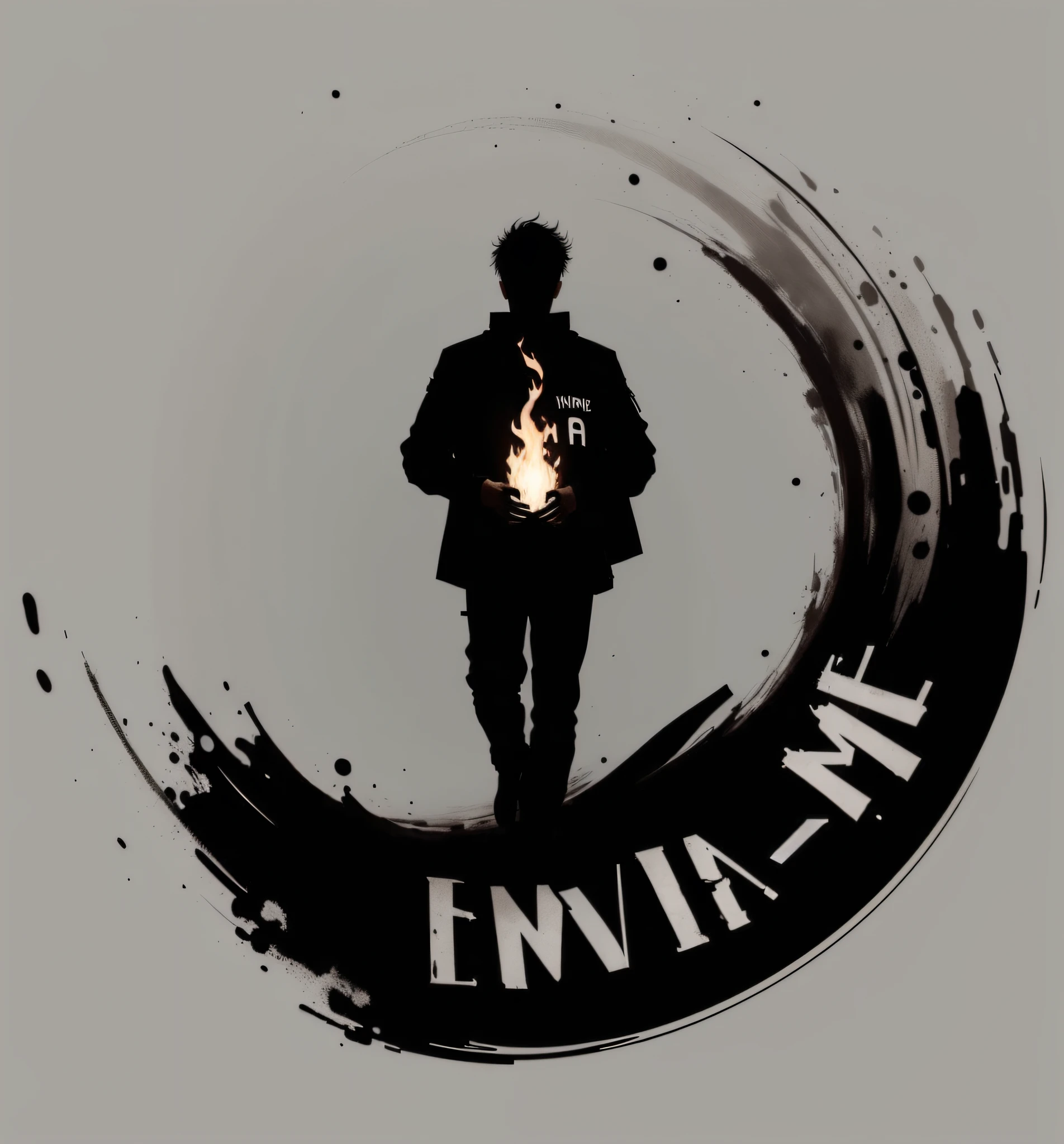 Young man with a burning flame inside his chest, minimalist, written "Send me" on the black spot. --auto --s2
