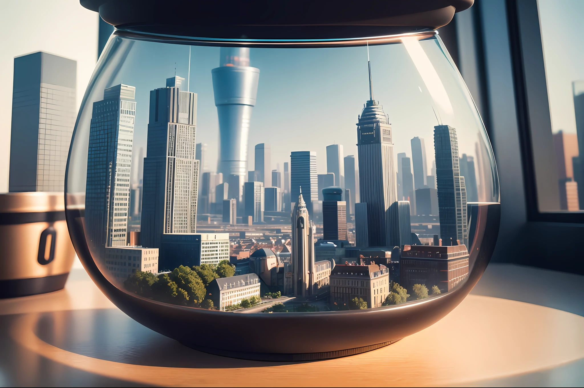 mini\(ttp\), (8k, RAW photo, best quality, masterpiece:1.2), cyberpunk city, isometric, miniature, landscape, glass bowl, Brussels, atomium