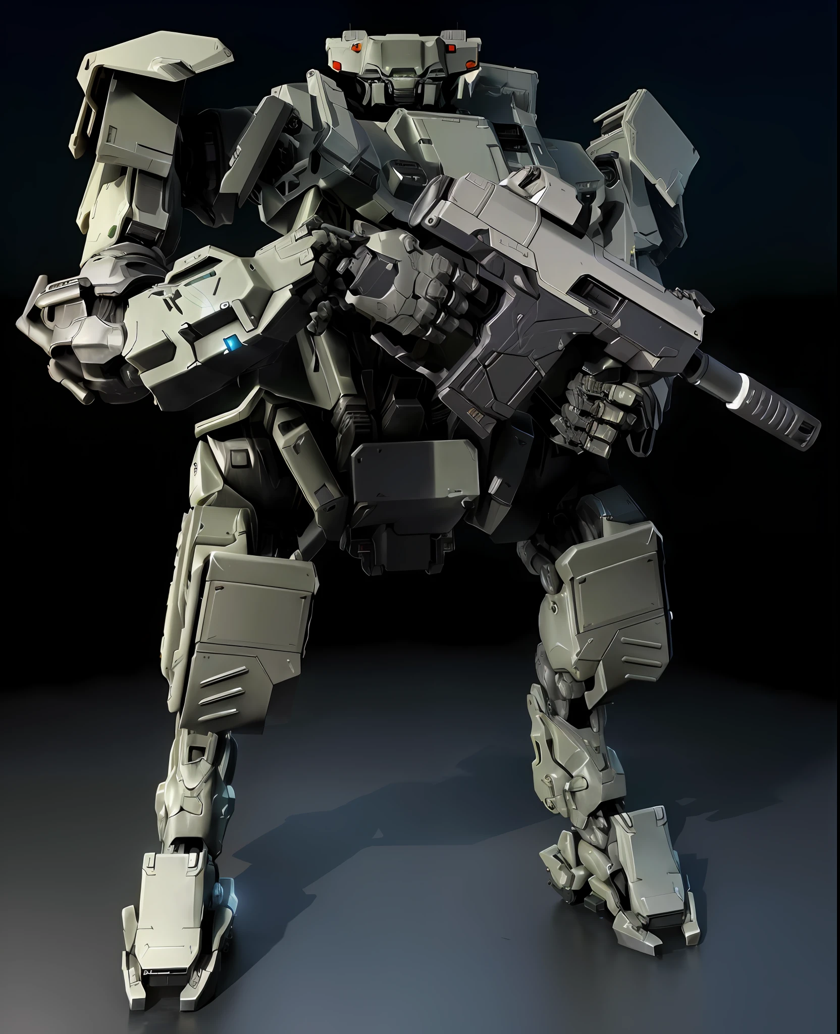 a close up of a robot with a gun on a black background, full body mech, metal gear mech, mech robot futuristic, armored core style mecha, humanoid mech, military robot, mecha robot details, mega humanoid mech, mech robot, mech body, mech suit, sci-fi mech, saudi futuristic warrior mecha, tremendous mecha robot