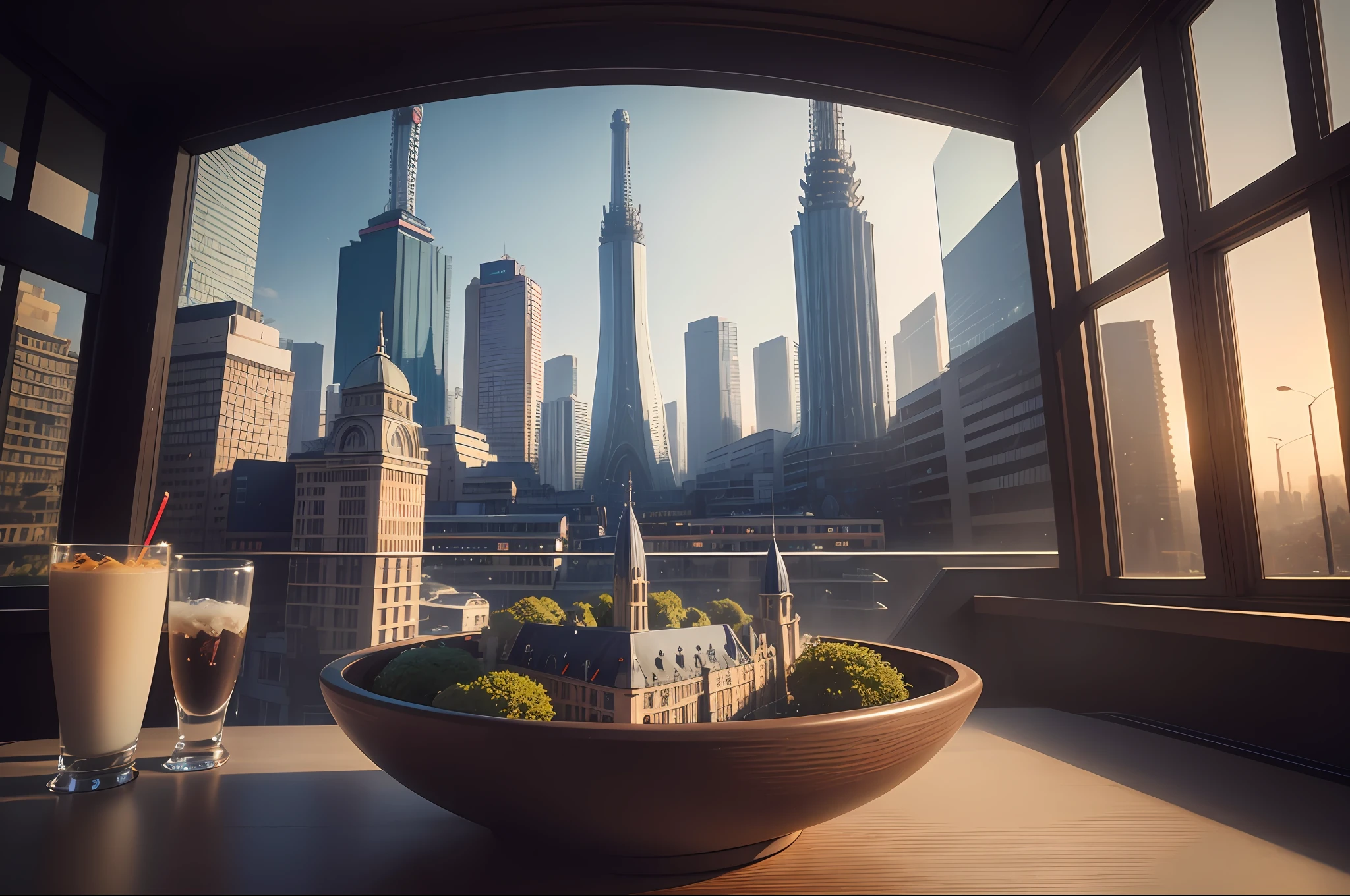 mini\(ttp\), (8k, RAW photo, best quality, masterpiece:1.2), cyberpunk city, isometric, miniature, landscape, glass bowl, Brussels, atomium
