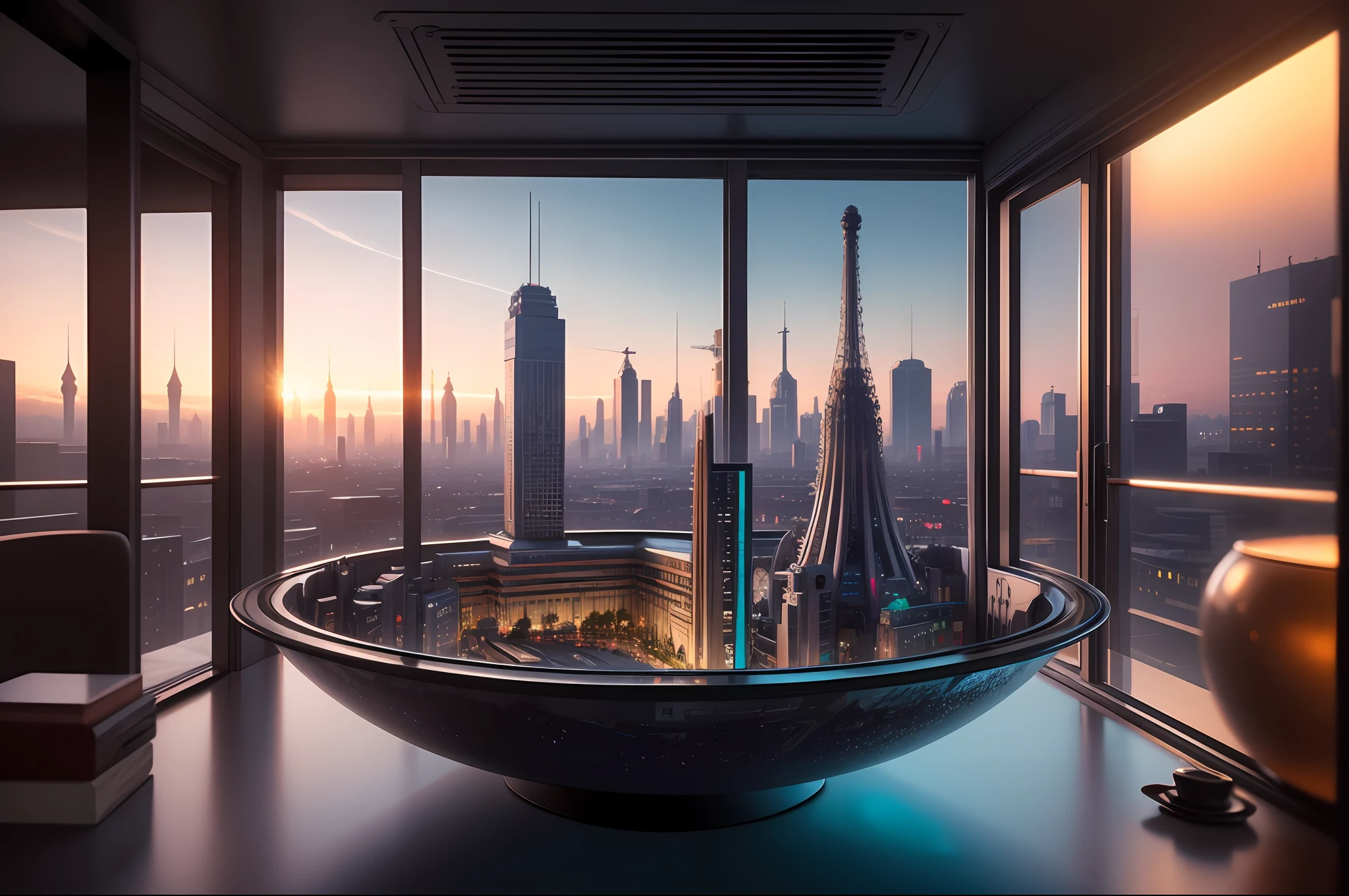 mini\(ttp\), (8k, RAW photo, best quality, masterpiece:1.2), cyberpunk city, isometric, miniature, landscape, glass bowl, Brussels, atomium