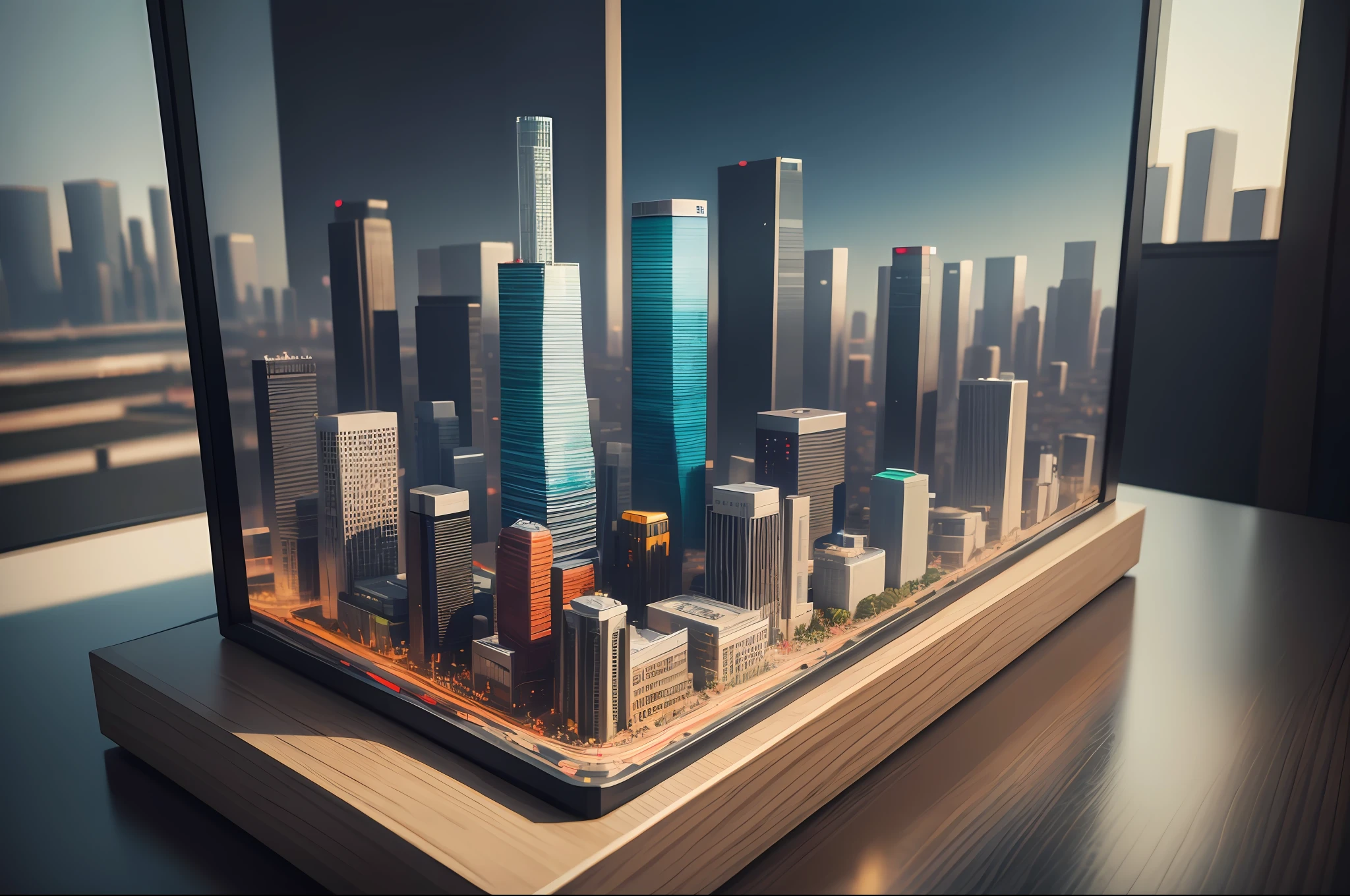 mini\(ttp\), (8k, RAW photo, best quality, masterpiece:1.2), cyberpunk city, isometric, miniature, landscape, glass bowl, los angeles