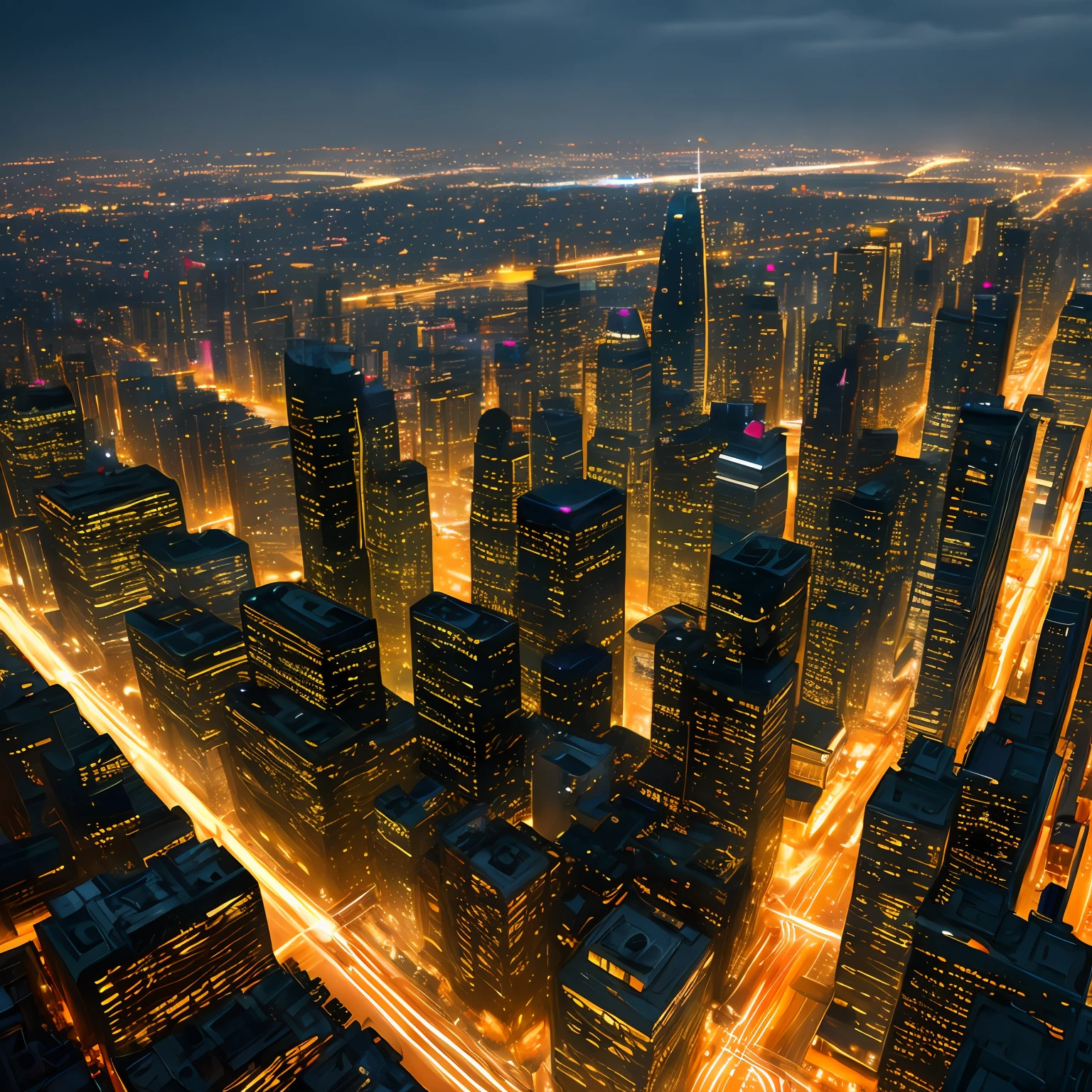 a metropolis at night raining