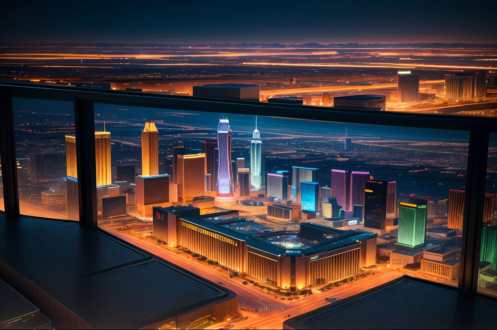 mini\(ttp\), (8k, RAW photo, best quality, masterpiece:1.2), cyberpunk city, isometric, miniature, landscape, glass bowl, las Vegas, Luxor, stratosphere