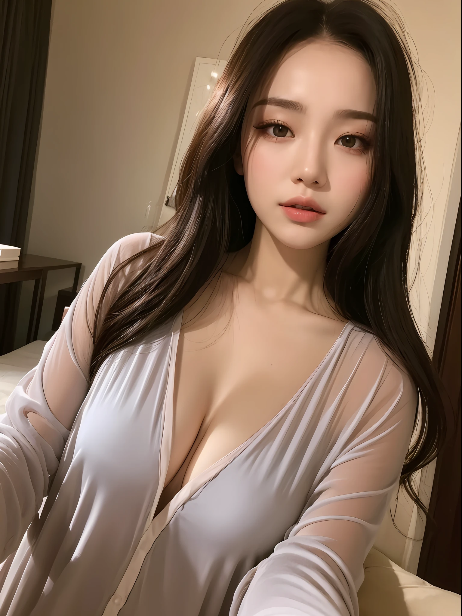 (A GIRL:1.4),(lora:russianDoll:0.3),(lora:TaiwanDoll:0.3),(Best quality, 8k, Masterpiece:1.3), Focus 1.2, Perfect Body Beauty:1.4, Highly detailed face and skin texture, Fine eyes, Double eyelids, Whitened skin, Long hair, (round face: 1.5), (Dark Street: 1.3), semi-sheer pajamas, room, close-up