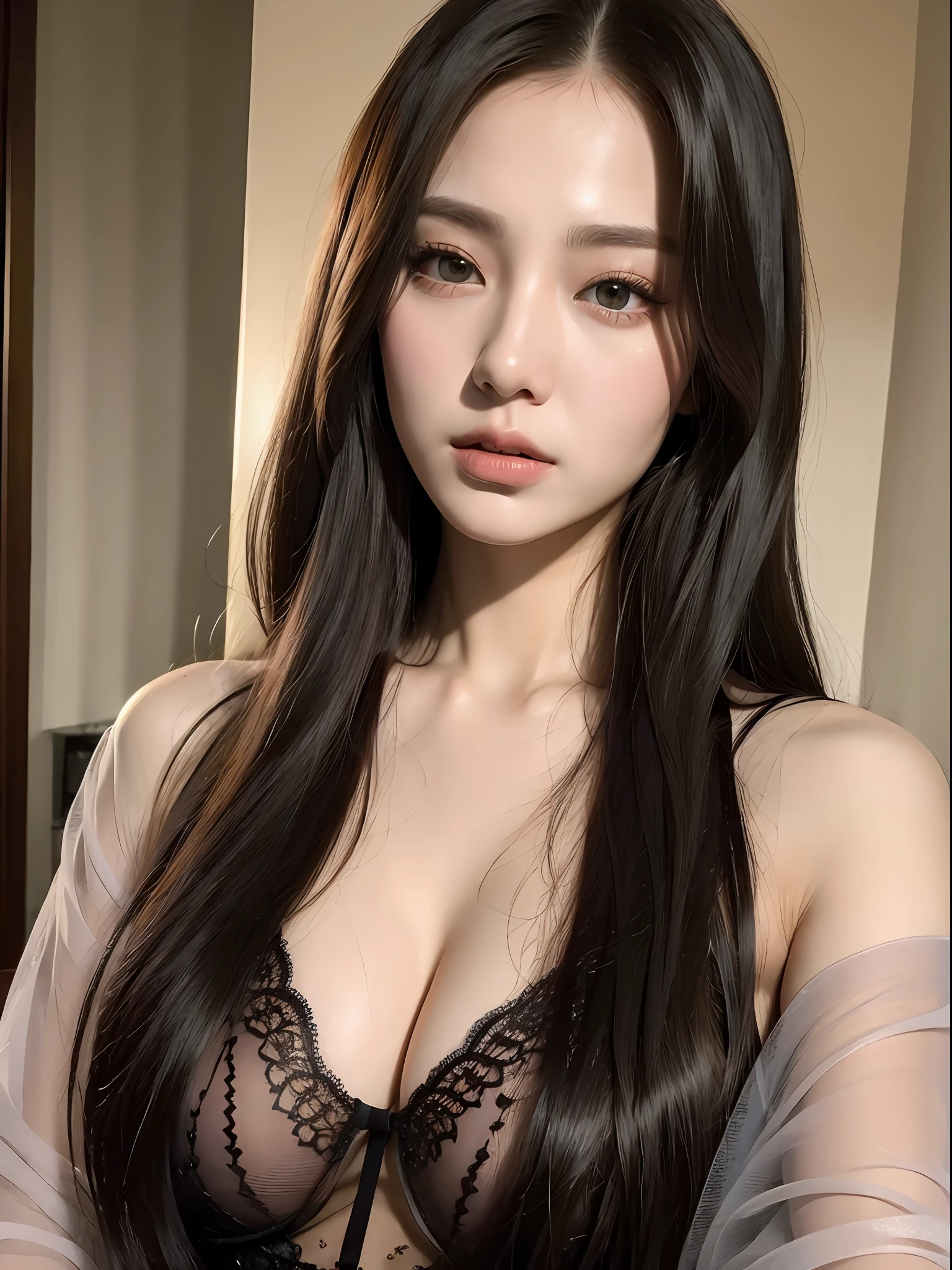 (A GIRL:1.4),(lora:russianDoll:0.3),(lora:TaiwanDoll:0.3),(Best quality, 8k, Masterpiece:1.3), Focus 1.2, Perfect Body Beauty:1.4, Highly detailed face and skin texture, Fine eyes, Double eyelids, Whitened skin, Long hair, (round face: 1.5), (Dark Street: 1.3), semi-sheer pajamas, room, close-up