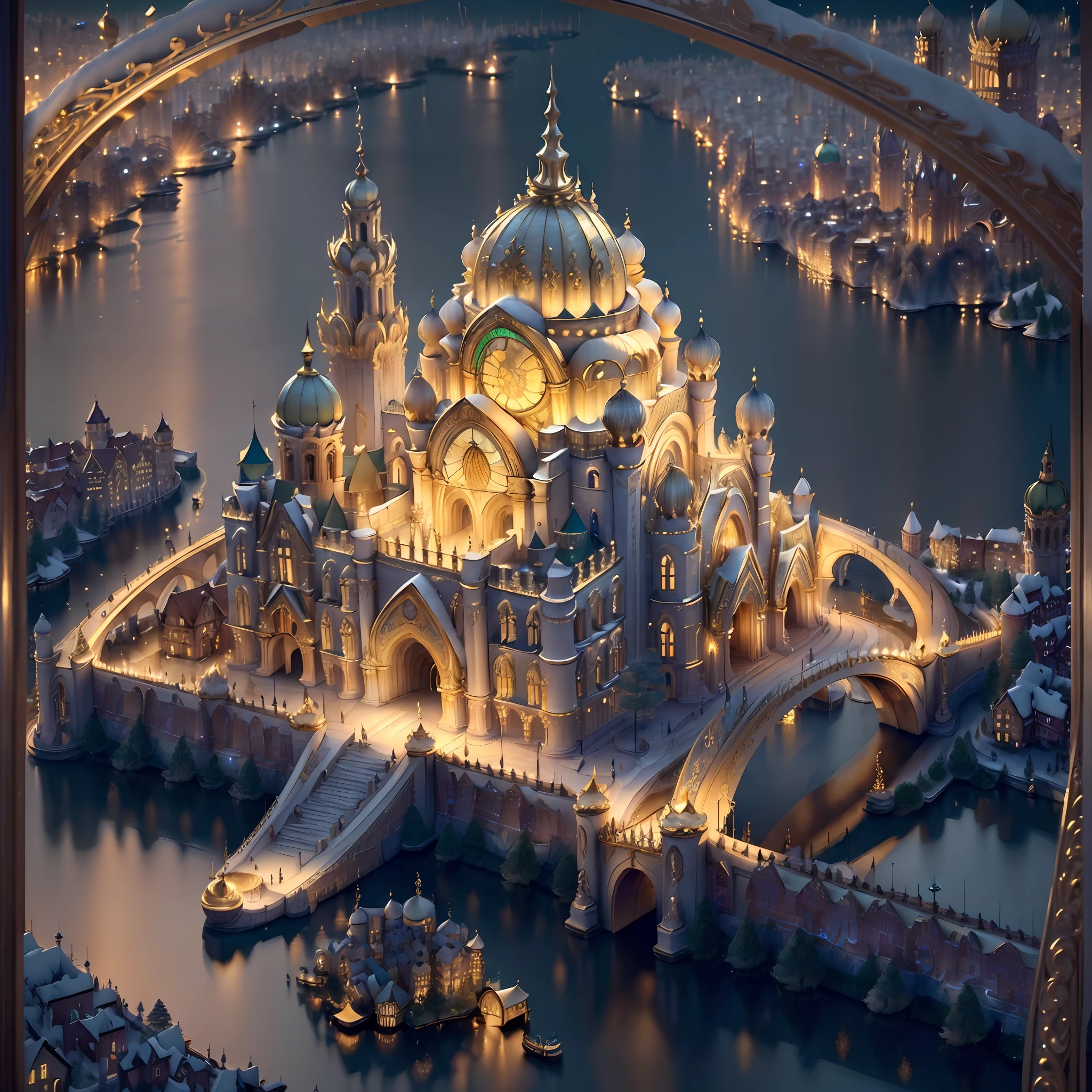 (((masterpiece)), IvoryGoldAI City at night, isometric, 3D rendering, very high definition, high detail, 8k, cinematic lighting, super high resolution, best quality