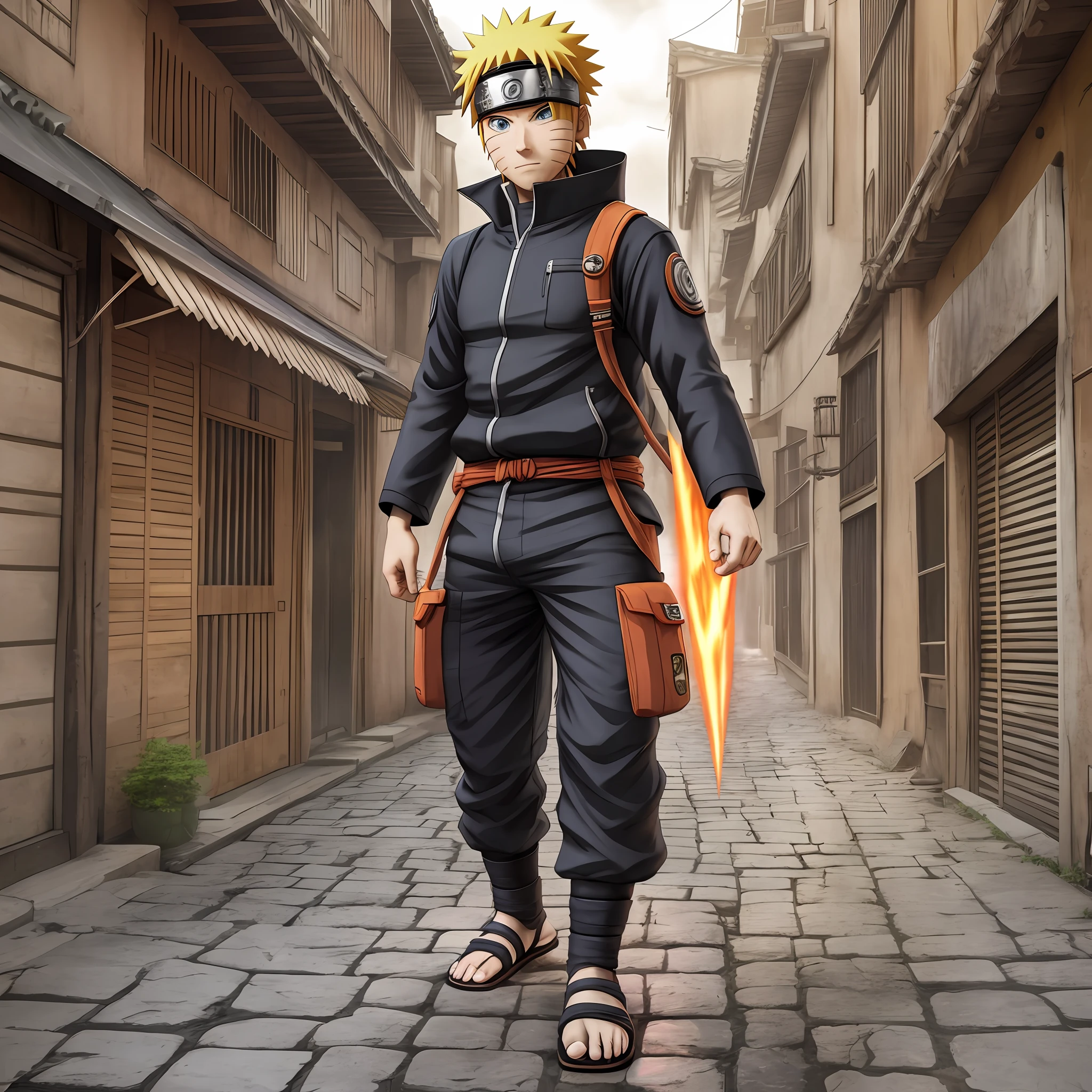 Naruto, 3d hyperrealistic, cinematic, facing the camera, full body --auto --s2