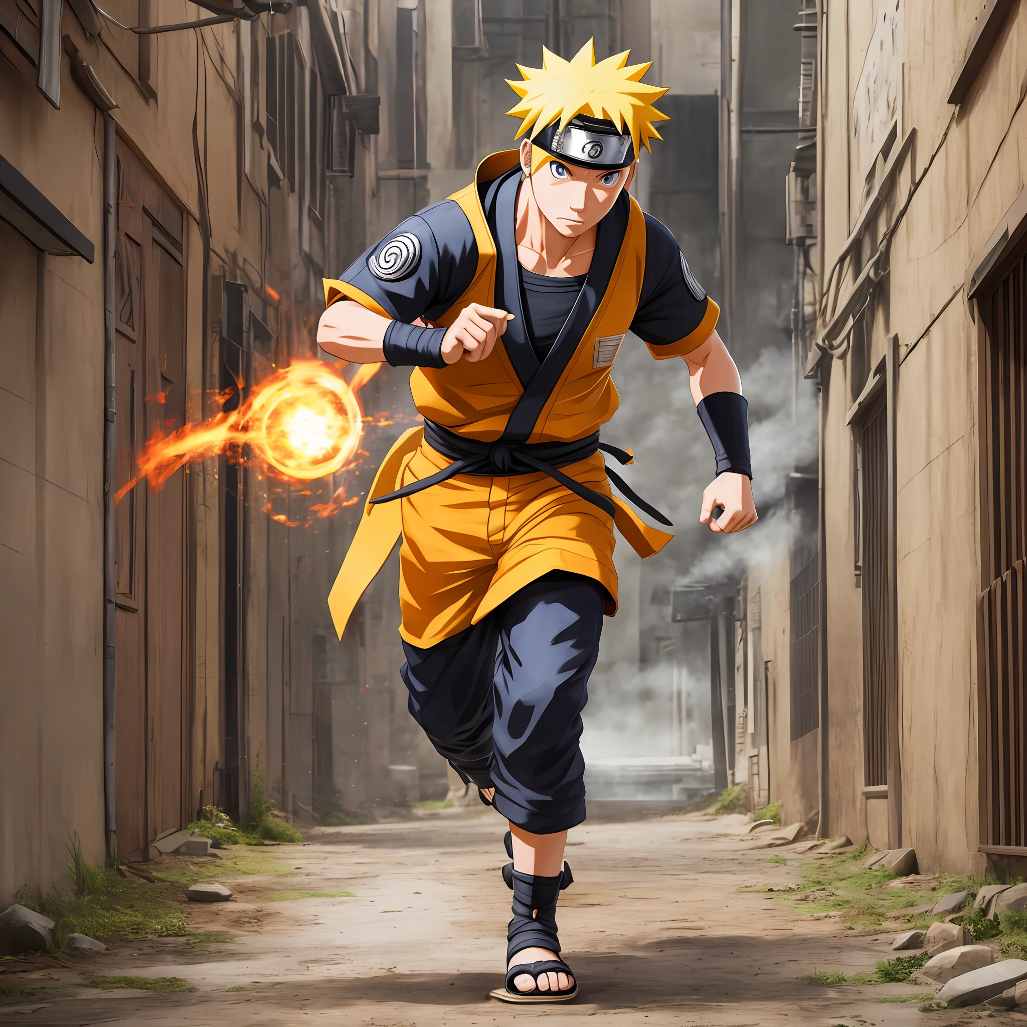 Naruto, 3d hyperrealistic, cinematic, facing the camera, full body --auto --s2