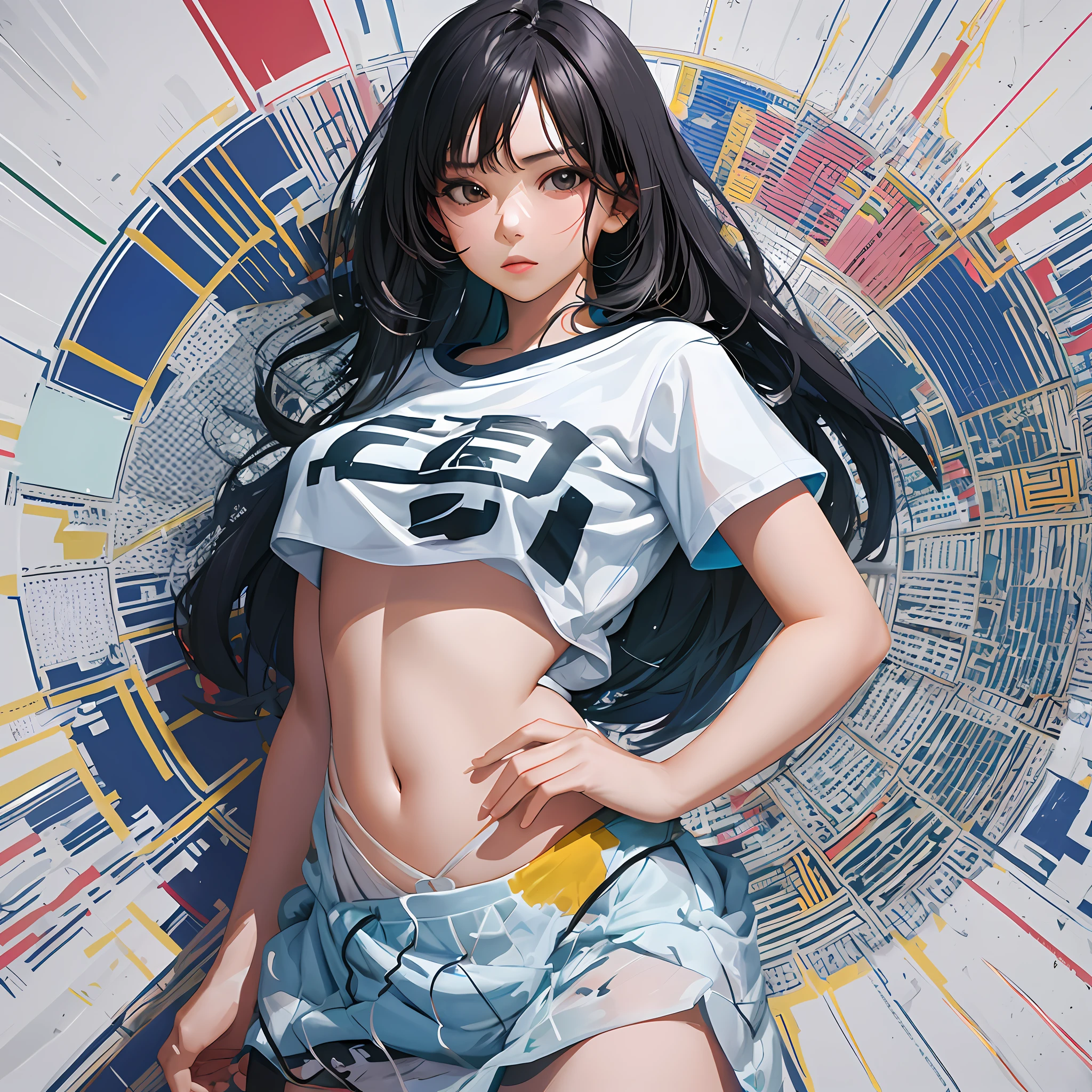 Imagine a beautiful Asian woman wearing Brazilian beachwear. Watercolor style, solid white background, solid colors, 2D dimension, digital painting technique, defined lines, defined outline. This design is perfect for beach t-shirts. T-shirt graphic design art, vector, t-shirt print logo. There are no distortions or imperfections in the design. The design is graphic art intended to be applied to a T-shirt. The design was created in vector format. The logo to print on t-shirts has a centralized composition, with the focus in the center. The design follows an ArtStation trend. 8k resolution, design dimensions are 2040 pixels by 2040 pixels, Graphics Engine 5.