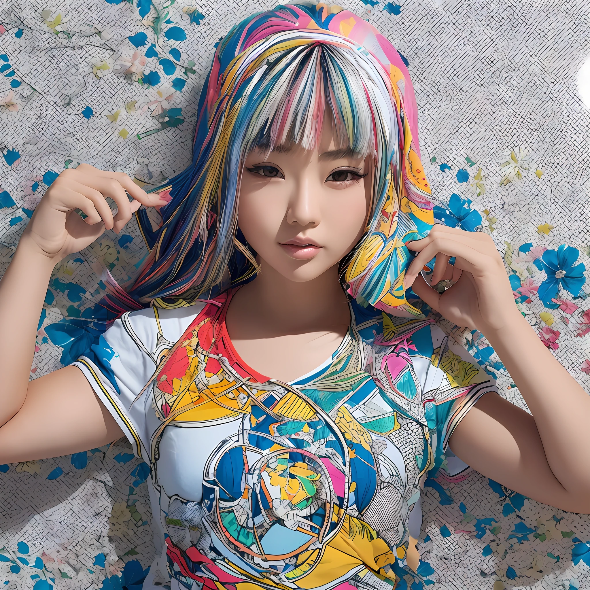 Imagine a beautiful Asian woman wearing Brazilian beachwear. Watercolor style, solid white background, solid colors, 2D dimension, digital painting technique, defined lines, defined outline. This design is perfect for beach t-shirts. T-shirt graphic design art, vector, t-shirt print logo. There are no distortions or imperfections in the design. The design is graphic art intended to be applied to a T-shirt. The design was created in vector format. The logo to print on t-shirts has a centralized composition, with the focus in the center. The design follows an ArtStation trend. 8k resolution, design dimensions are 2040 pixels by 2040 pixels, Graphics Engine 5.
