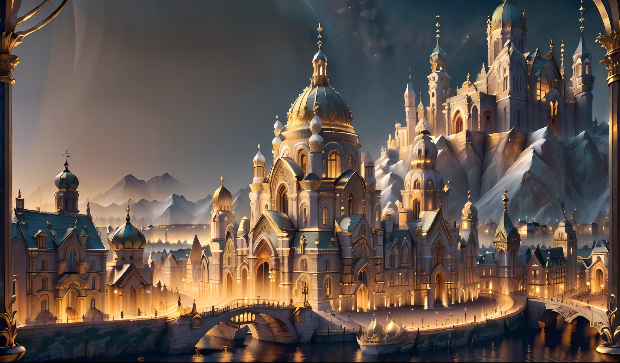 (((masterpiece)), IvoryGoldAI City at night, isometric, 3D rendering, very high definition, high detail, 8k, cinematic lighting, super high resolution, best quality