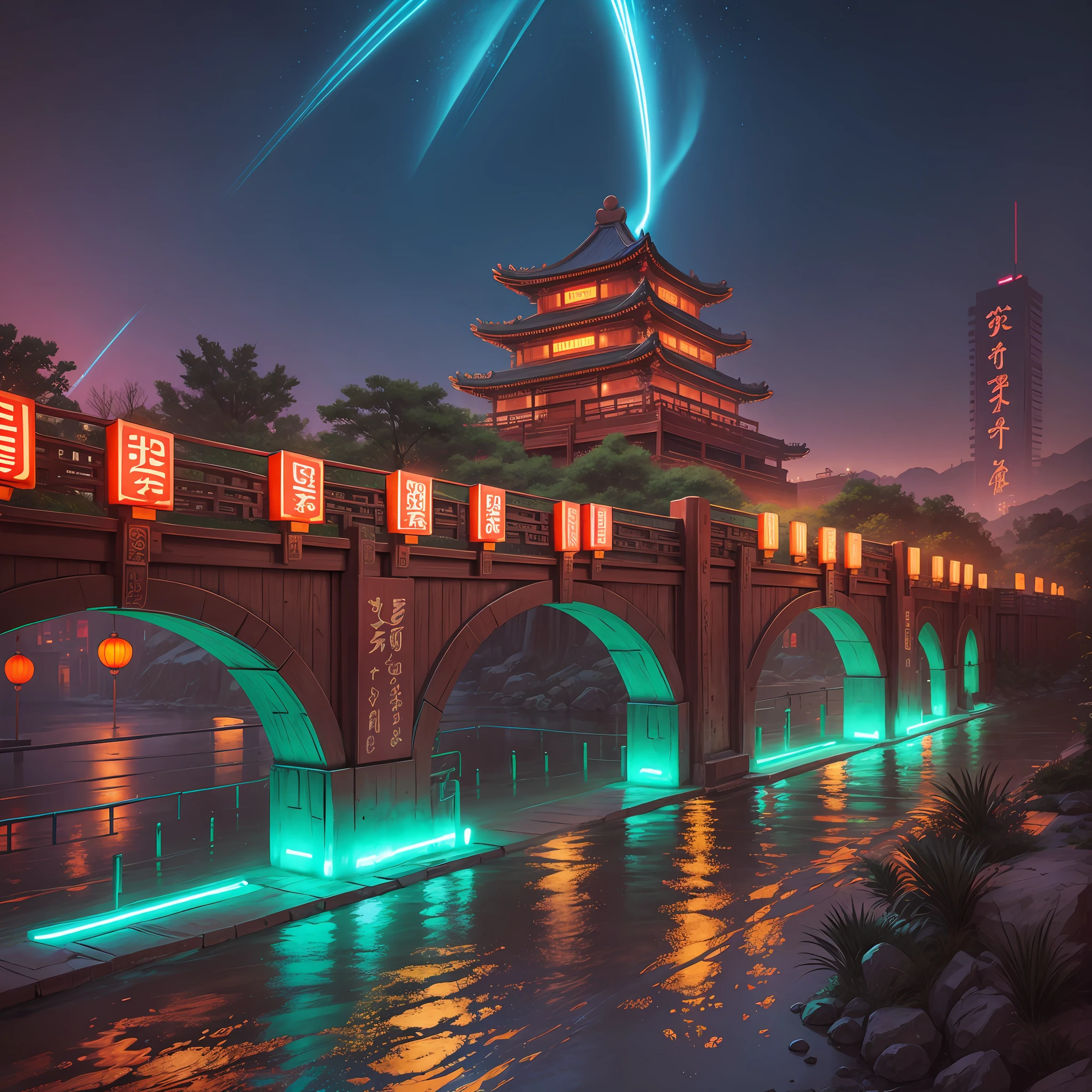Scenery in ancient China with neon lights --auto --s2