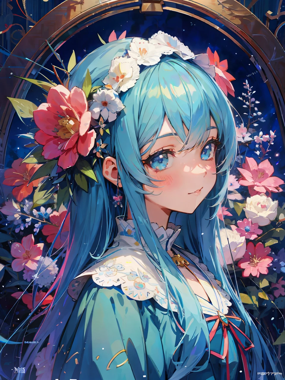 Anime girl with blue hair and blue eyes in frame, anime style 4k, detailed digital anime art, detailed anime art, detailed anime art, detailed anime artwork, beautiful anime portrait, anime art wallpaper 4k, anime art wallpaper 4k, 8k high quality detail art, pretty detailed anime art, nightcore