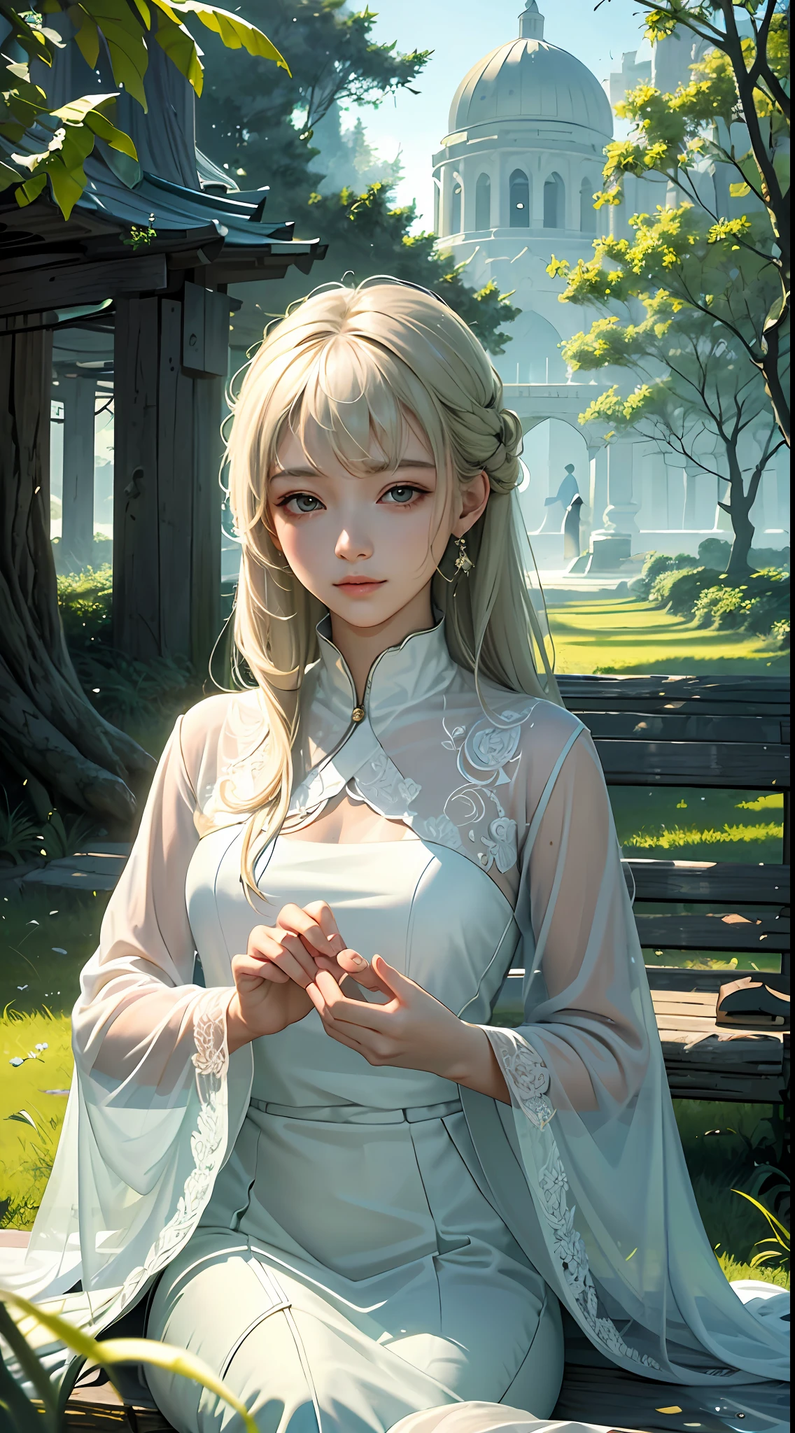 (best quality, masterpiece),peace girl,peaceful atmosphere, tranquility, serenity, quietness, calmness, relaxing, soothing, gentle, composure, contentment, satisfaction, happiness.