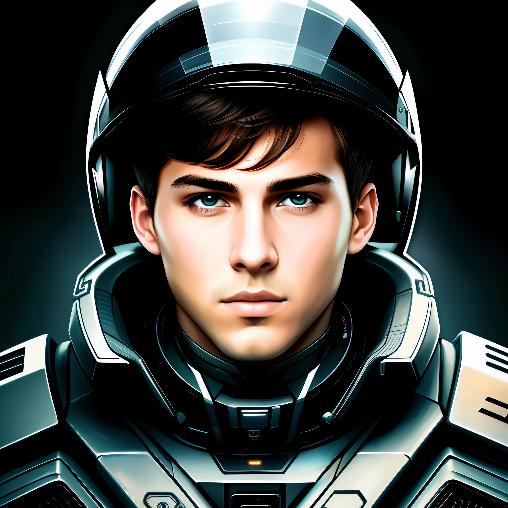 masterpiece, best quality, realistic, ultra detailed, sfw, head shot, a portrait of a young man, starsector, sci-fi style suits, tech gadgets,