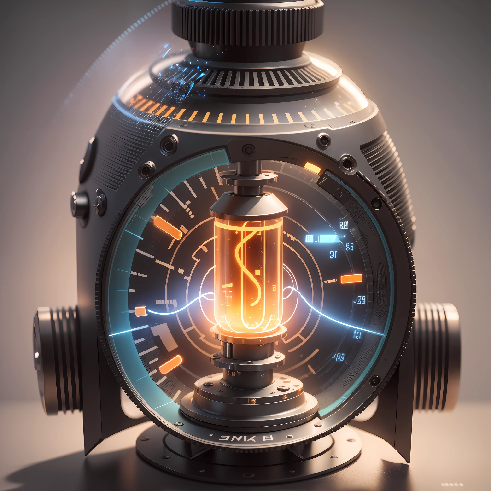 There is a closeup of a glass chip with a light coming out, connected with 8K bright laser, Nixie Tube, 3D render Even Lit, Nixie Tubes, highly detailed. octane render, rendered in octane render, cinema 4d bright light render, rendered in keyshot, created in octane render, small nixie laser, render octane hyper-realistic --auto --s2