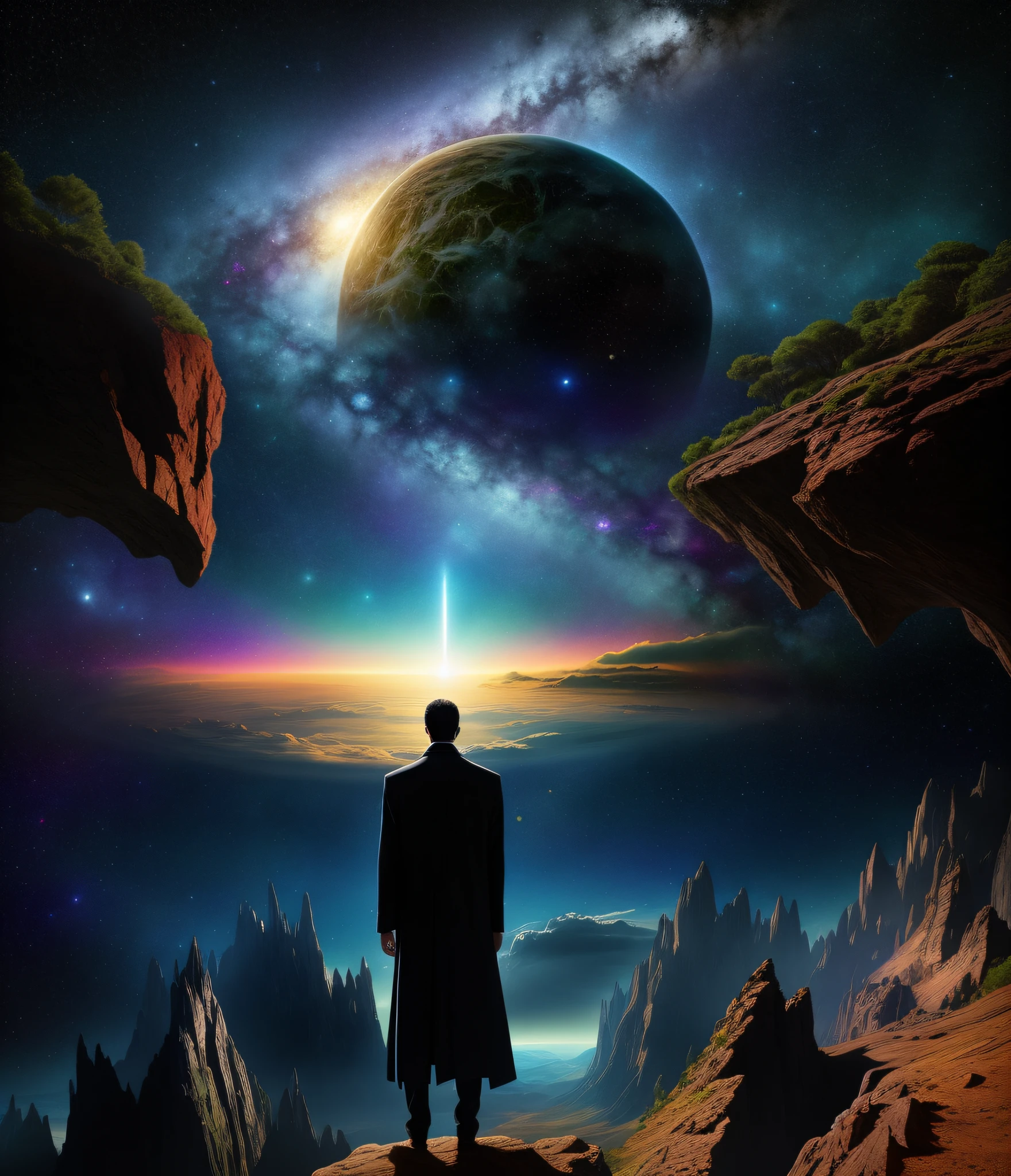 Man at edge of creation of the universe