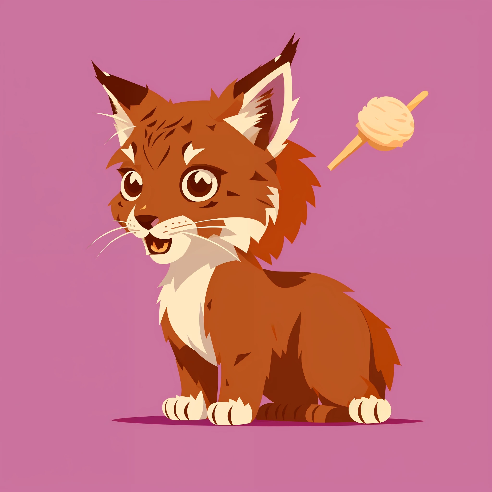 (vector art style:1.3), portrait (cute lynx:1.3) with (ice cream:1.3), (flat style:1.5), open mouth: 1.3, full body, (anthropomorphic animal:1.3), flat background, artstation, best composition, high detail, extremely detailed, natural shadows,