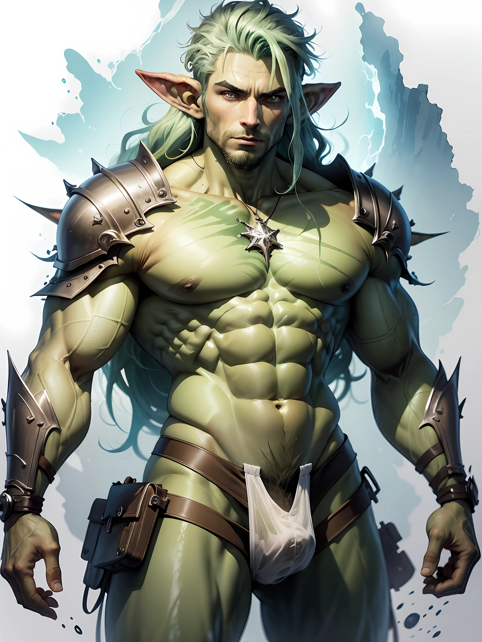 (hyper-realistic digital illustration), hires, best quality, goblin wearing micro thong, full mast, erect bulge, see-through thong , underwater world, wide angle, swimming, athletic body, male, iridescent skin, flat chest, silver eyes, green hair styled in spikes, determined expression, bioluminescent lighting, small waist, broad chest, big mane, slim scruffy, muscular , illustration, watercolor ink sketch, (best quality)), intricate detailed,
