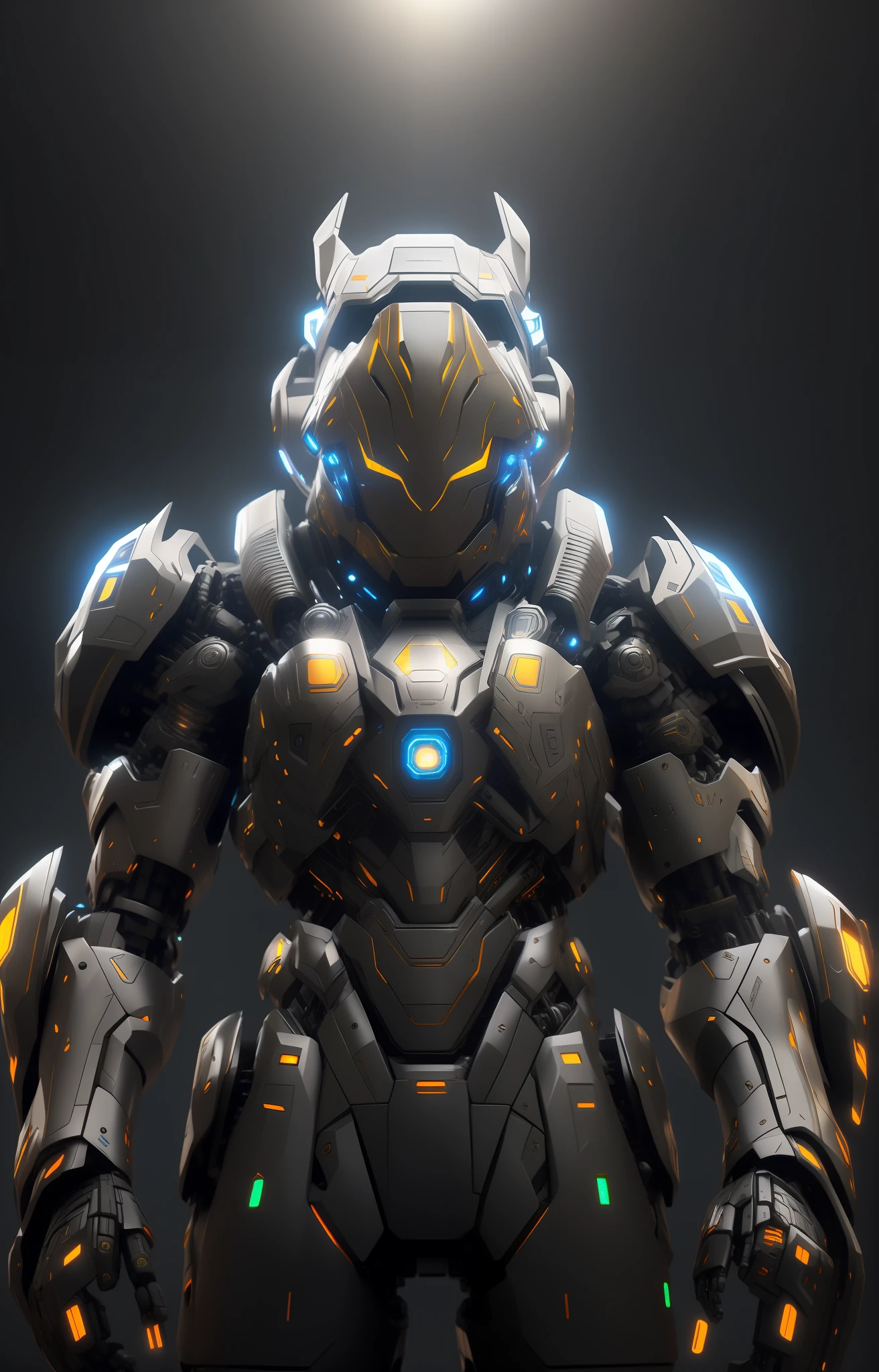 a close up of a robot with a glowing helmet and armor, intricate glowing mecha armor, futuristic armor, hardsurface armour, sci - fi armor, sci-fi armor, houdini-hard-surface, warrior in sci-fi armour, hard surface concept art, mecha suit, space armor, high quality cg render, glowing lights in armor