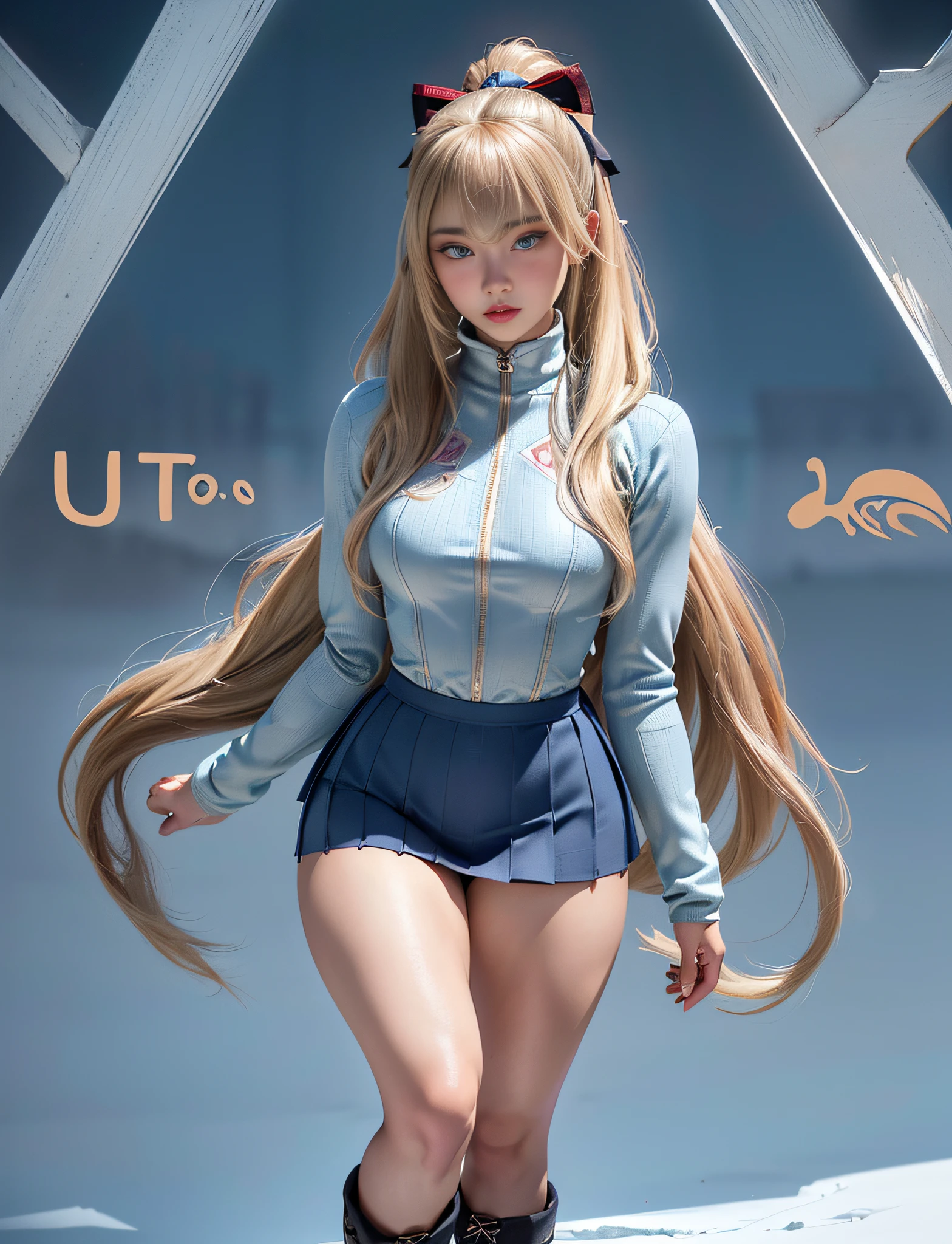 ((very detailed RAW color photo)), (((1 girl))), (((alone))), (((33 years))), ((athletic)), ((very defined toned physique)), ((very defined and beautiful muscular body)), (((very detailed perfect body))), (((small and defined breasts))), (((ultra defined curves))), (((superior quality, 8k, masterpiece: 1.3)), sharp focus: 1.2, (((extremely beautiful girl with perfect figure: 1.4))), ((very thin waist: 1.2)), ultra detailed skin texture, ((perfect and beautiful hands)), ((smooth and soft skin)), (ultra detailed fabric texture), extremely beautiful ultra detailed face, (((extremely beautiful))), intricate details, ultra detailed, (((girl wearing a tight thermal mountain jacket with skirt and hiking boots))), (((extremely long straight blonde hair))), extremely beautiful, (((extra long ponytail with bangs))), ((very detailed and beautiful wolf ears)), (hair on the face), ((hair ribbon)), dynamic pose, ((uniform leaves thighs exposed)), ((ultra detailed and toned legs)), (((ultra detailed waist))), (((very wide hips))), (((very thick and toned thighs))), (sexy), (((extreme hourglass figure))), (((very thick heart lips))), ((red lipstick)), ((ultra detailed lips)), ((ultra detailed blue eyes)), ((angry look)), (((staring at the viewer))), ultra-detailed provocative mouth, extremely beautiful seductive lips, ((blushing)), (makeup), (((ultra-defined waist))), eye shadow, (full body shot), on a frozen lake in Siberia