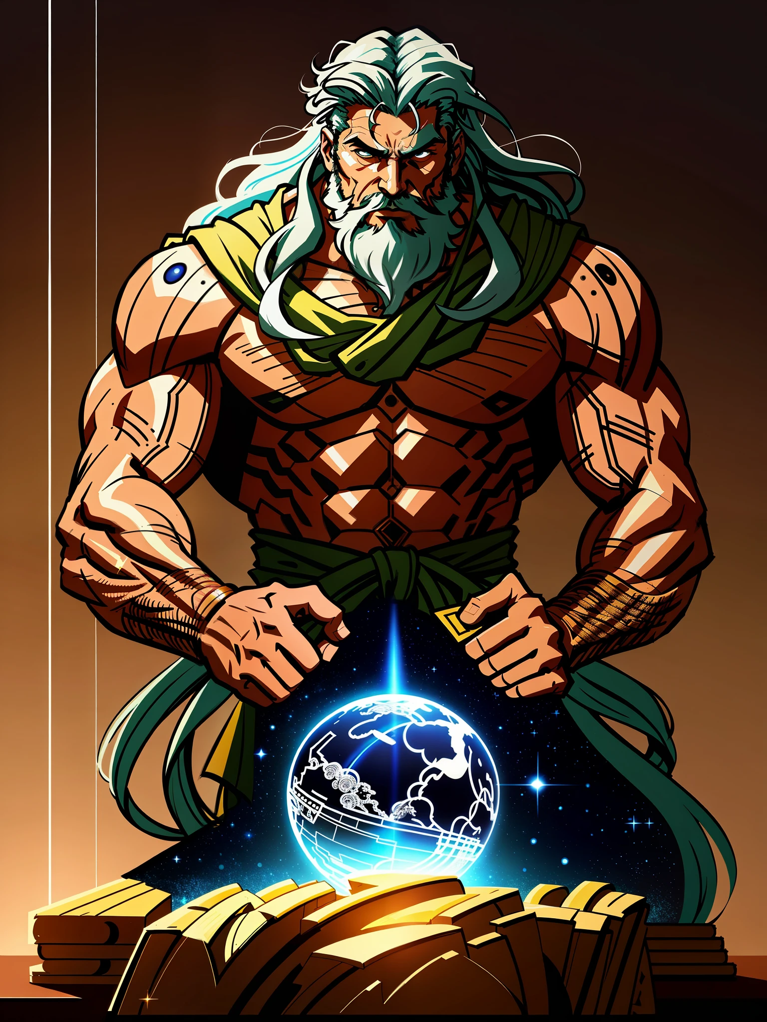 Full potrait of Rugged muscular zeus greek god of lighting, anime version, full long white hair highly intricate detailed, light and shadow effects, intricate, highly detailed, digital painting, art station, concept art, smooth, sharp focus, illustration, advanced digital anime art, atmospheric lighting, detailed face, 8 k, hq, artstation, by makoto shinkai, stanley artgerm lau, Wlop, Rossdraw, creating planet Earth "