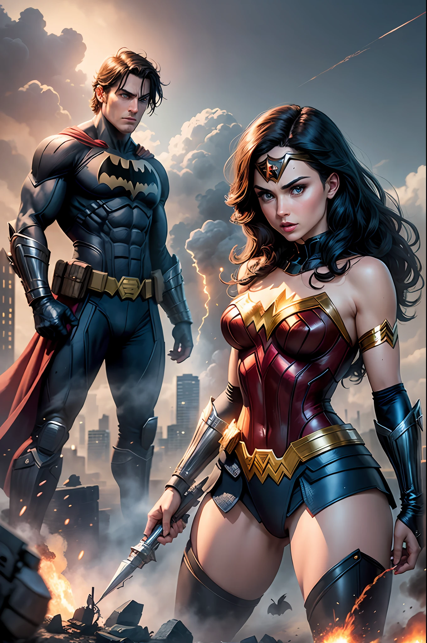 Batman and Wonder Woman have gone back in time and are in a World War II battle against Mr. Apocalypse who is blowing up the Bridges in Germany and laying explosive mines on the grounds near him, 64k, --auto --s2