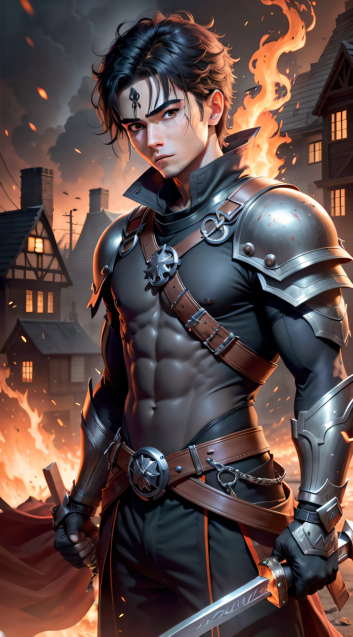 Highly detailed hands, wielding a fire sword