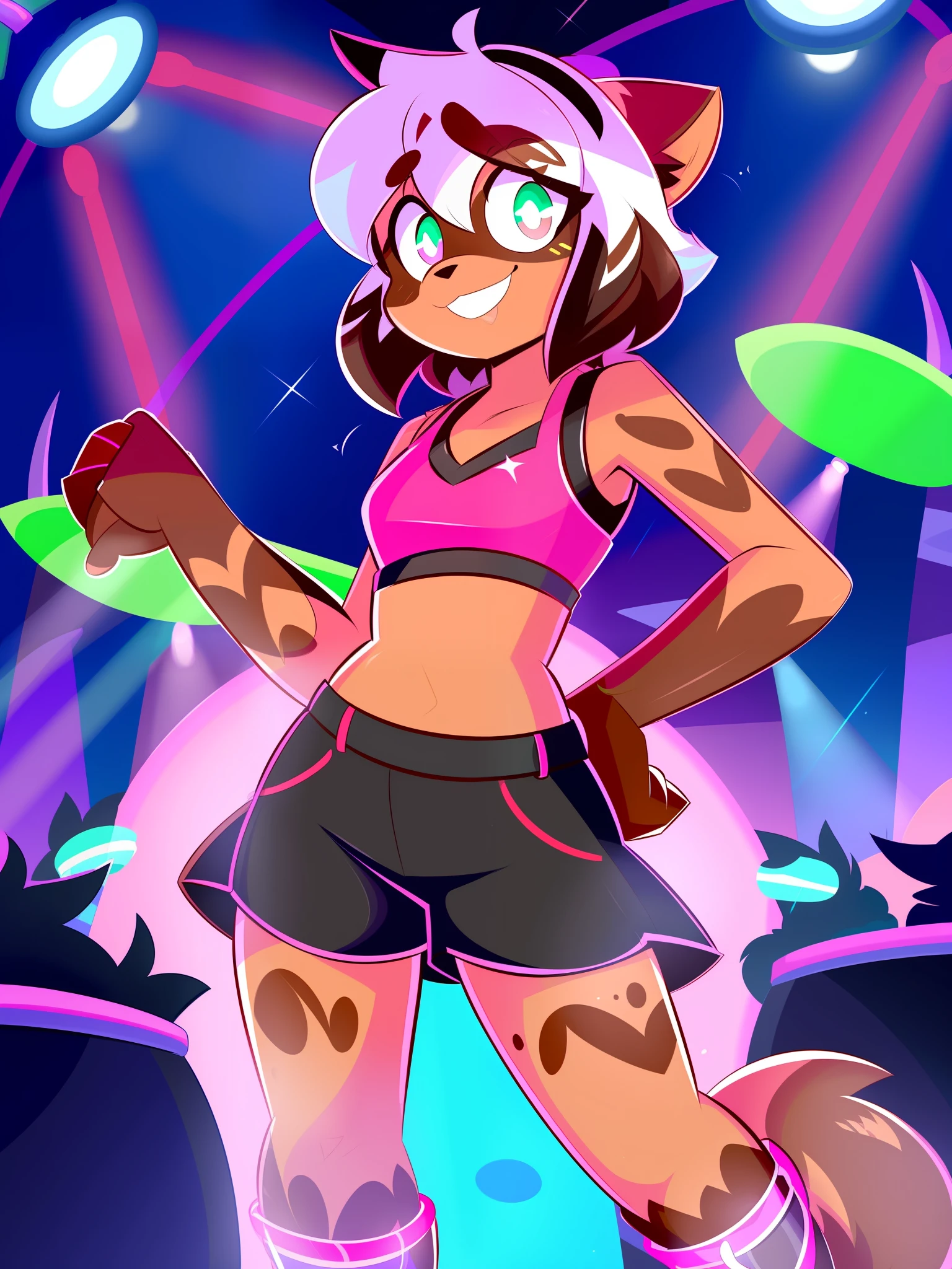 By Kilinah, (Coffeesoda:1.1), Hioshiru, Kilinah, Furry, Michhiru Kagemori, Anthro, Female, Solo, Nightclub, Suggestive Dance, smug smile, smug face, Party ((rave party))