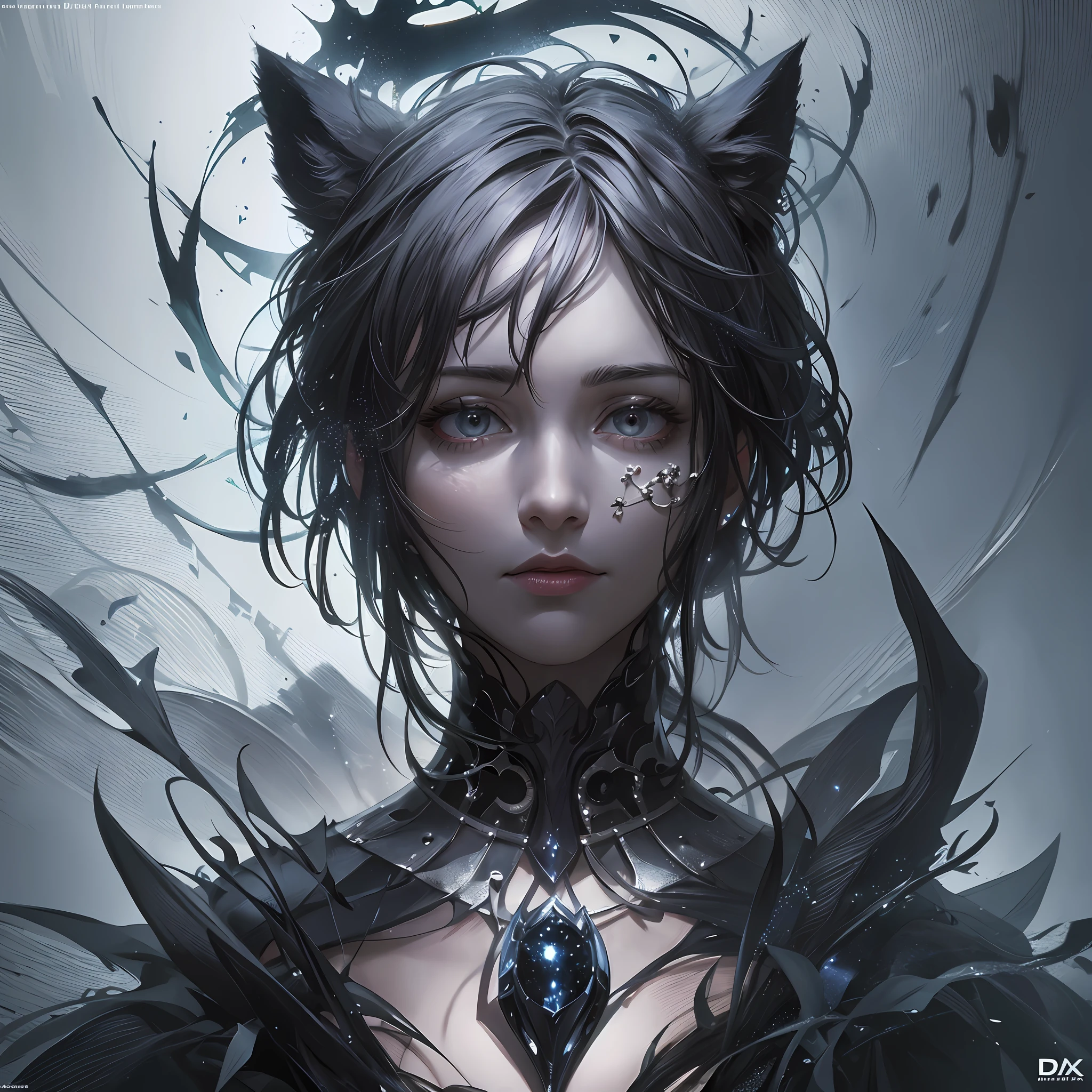Surrealistic portrait: Create a portrait of a character by mixing realistic and surreal elements. For example, you can combine the human face with elements of animals, plants or inanimate objects.front focus), (in the dark:1.6), portrait, fantasy art, realistic photo, dynamic lighting, artstation, poster, volumetric lighting, very detailed faces, 4 k, award-winning --auto --s2