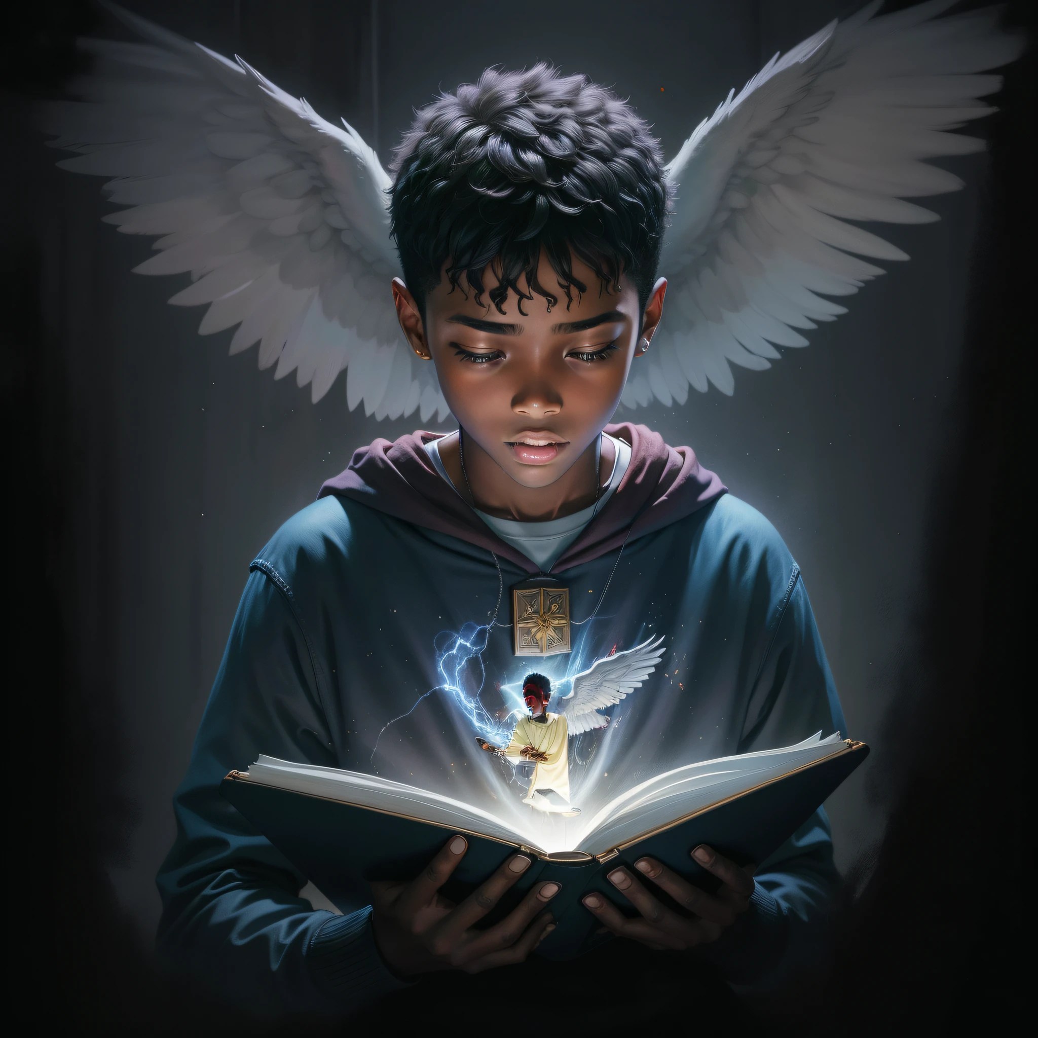 BLACK BOY READING THE BIBLE, THE HOLY SPIRIT GUIDING HIM --auto --s2