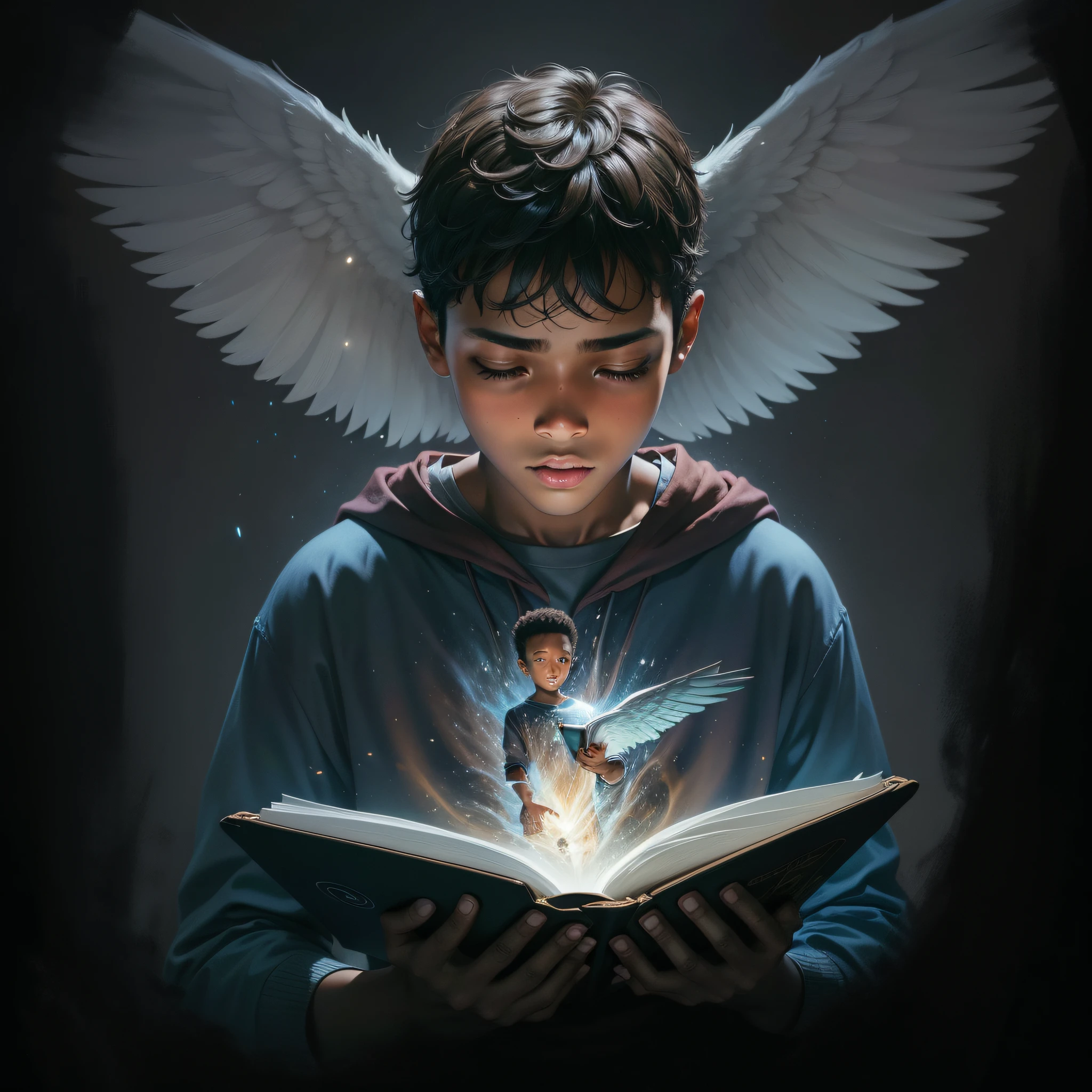 BLACK BOY, BRUNETTE, READING THE BIBLE, THE HOLY SPIRIT GUIDING HIM --auto --s2