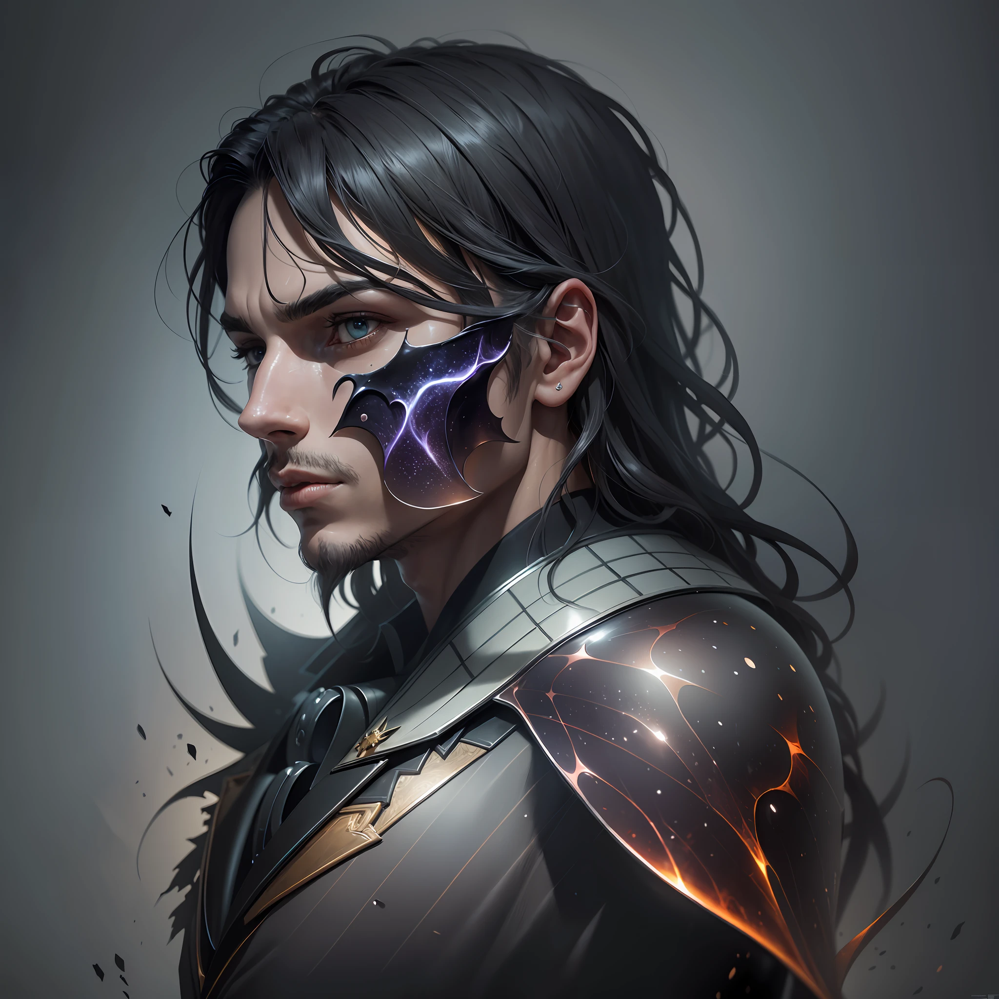 Surrealist Portrait: Create a portrait of a male character by mixing realistic and surreal elements. For example, you can combine the human face with elements of animals, plants or inanimate objects.front focus), (in the dark:1.6), portrait, fantasy art, realistic photo, dynamic lighting, artstation, poster, volumetric lighting, very detailed faces, 4 k, award-winning --auto --s2