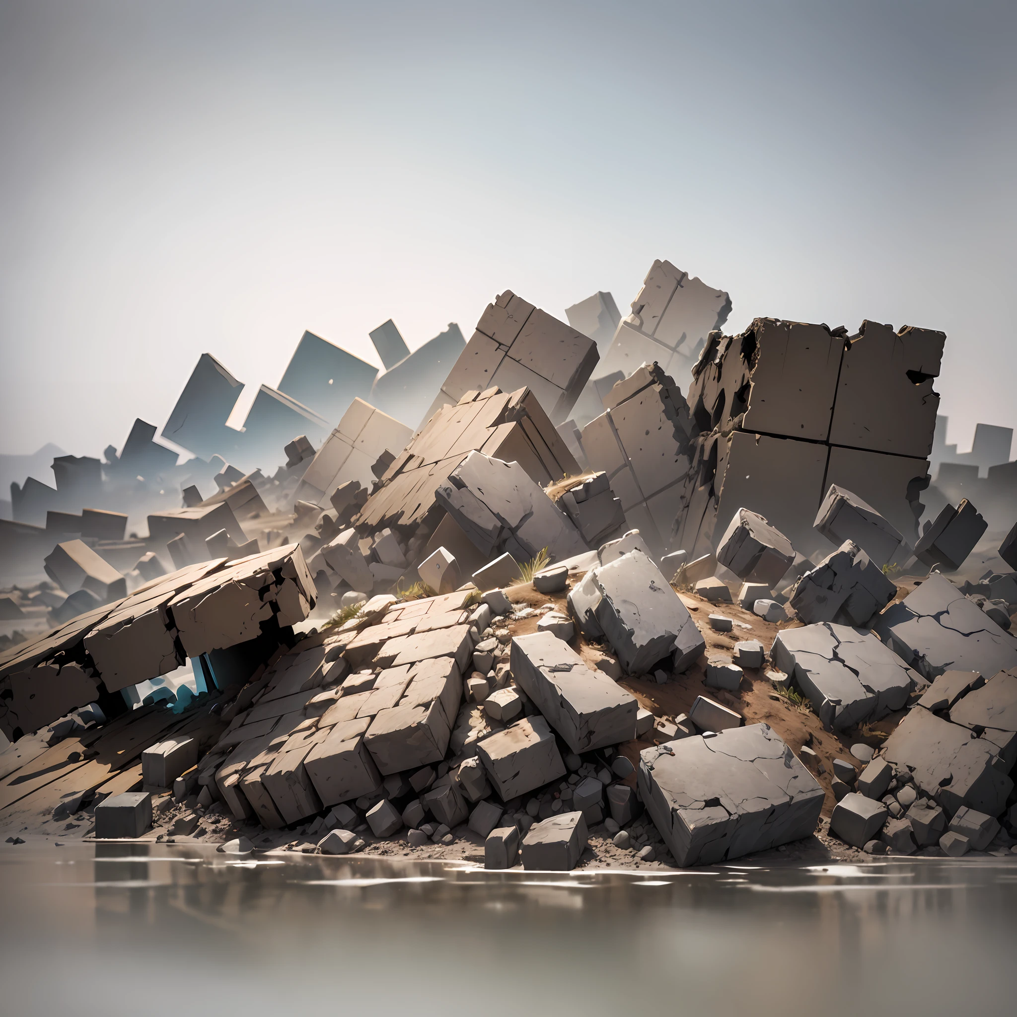 Create an image of a pile of rubble with a white background. Make sure the resulting image captures the realistic look of rubble, with details such as pieces of wood, bricks and metal. Add textures and details to make the image more realistic and interesting, such as the appearance of dirt and cracks on objects. Make sure the resulting image is attractive and interesting, even if it's just a pile of rubble. The white background should bring out the image's details and make it more impactful." —c 10 —ar 2:3 --auto --s2