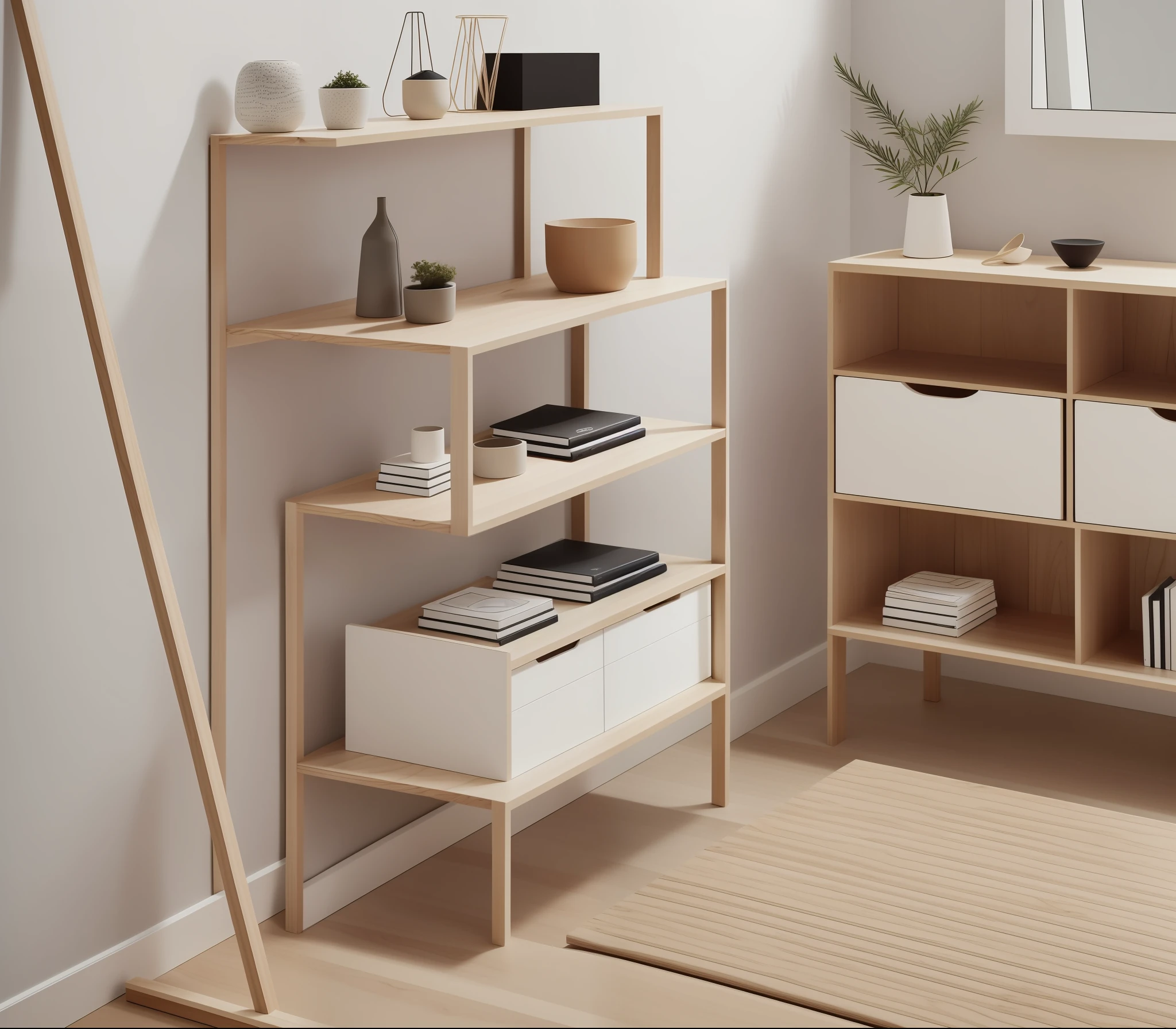 Create images like Wouddesign, Hay, Muuto, Karimokunewstandard, Nendo, inspired unique non-ordinary furnitures, shelves, lightcabinet, clothes hanger made of wood, each images contains 8 designs, must be unique, design that never seen at anywhere, non-ordinaly, unusual designs, best unique designs