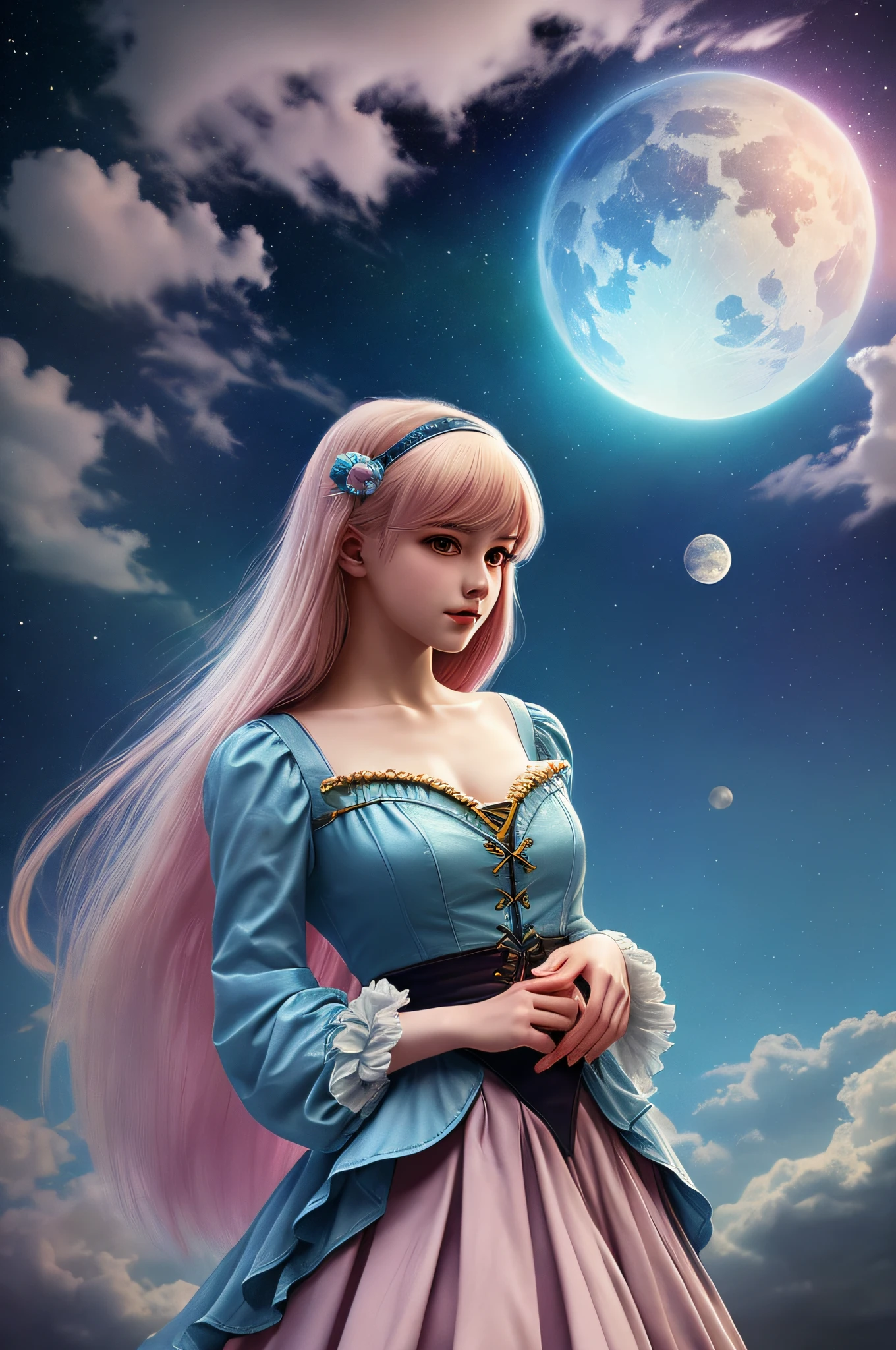 A highly detailed anime illustration, 1girl, vintage, dreamy, magical, dynamic pose, drawing, trending on artstation, UHD, (((by Quentin de Warren))):1.8, magic in the air, atmosphere, luminosity