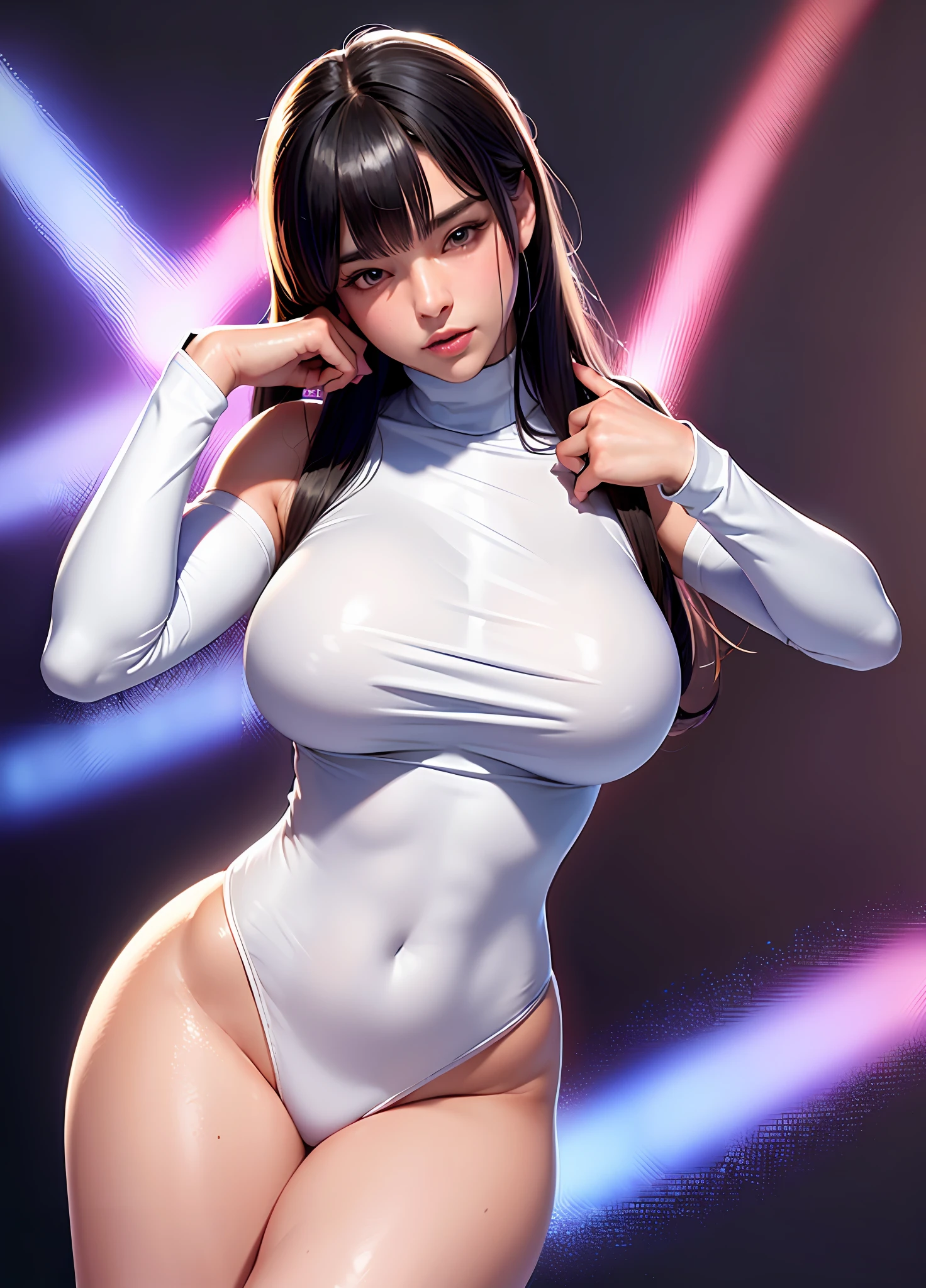 Mirko as an sexy Azur Lane waifu, hololive, mega large breasts, curvy and super thick, six pack abs, sexy pose alone at a sushi bar at night in Tokyo, tight turtleneck sweaterdress exposing her camel toe, diamond jewelry, Harajuku girl makeup, sexy breast indentation, aroused, sfw, one girl, solo, perfect body, perfect face, perfect hands, perfect fingers, perfect lips, perfect eyes, perfect background, perfect vibe, professional quality raw 8k photography, highest resolution, 8k, ray tracing, volumetric lighting, octane render, ultra detailed azur lane waifu, no errors, no glitches