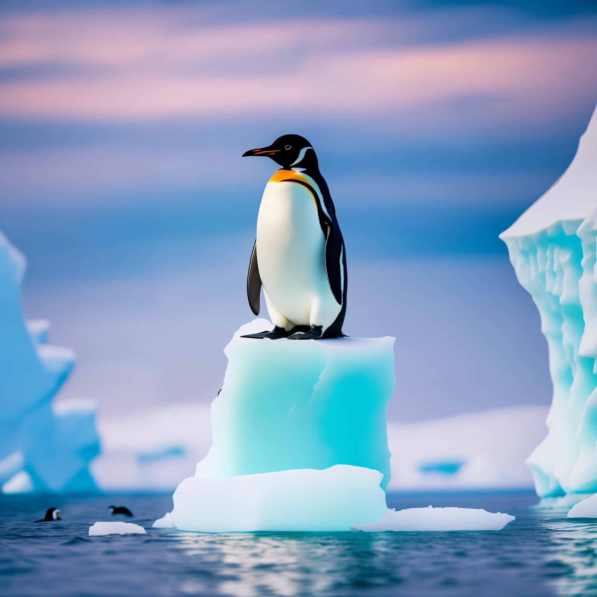 a penguin sitting on top of an iceberg, 8k, uhd, severe low lighting, high quality, sharp focus, fujifilm XT3 --auto --s2