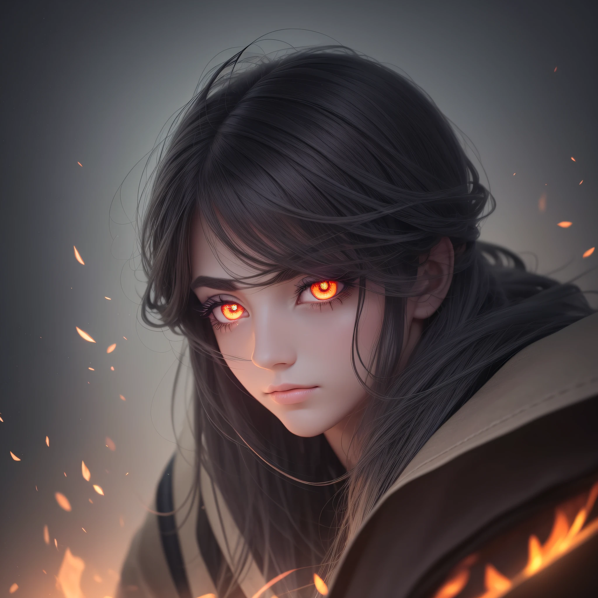 Beautiful glowing eyes in the dark, burning eyes of a man with long eyelashes