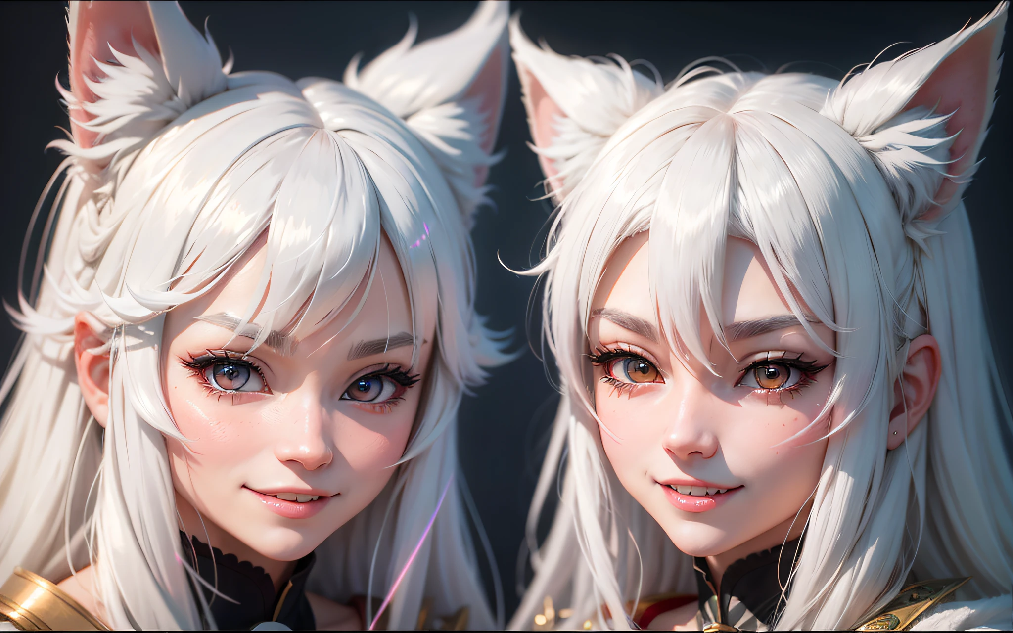 solid circle eyes, fake animal ears, light smile, ear blush, fang, white hair, longhair, longeyelashes, drop shadow, anaglyph, stereogram, tachi-e, pov, atmospheric perspective, chibate, 8k, super detail, ccurate, best quality