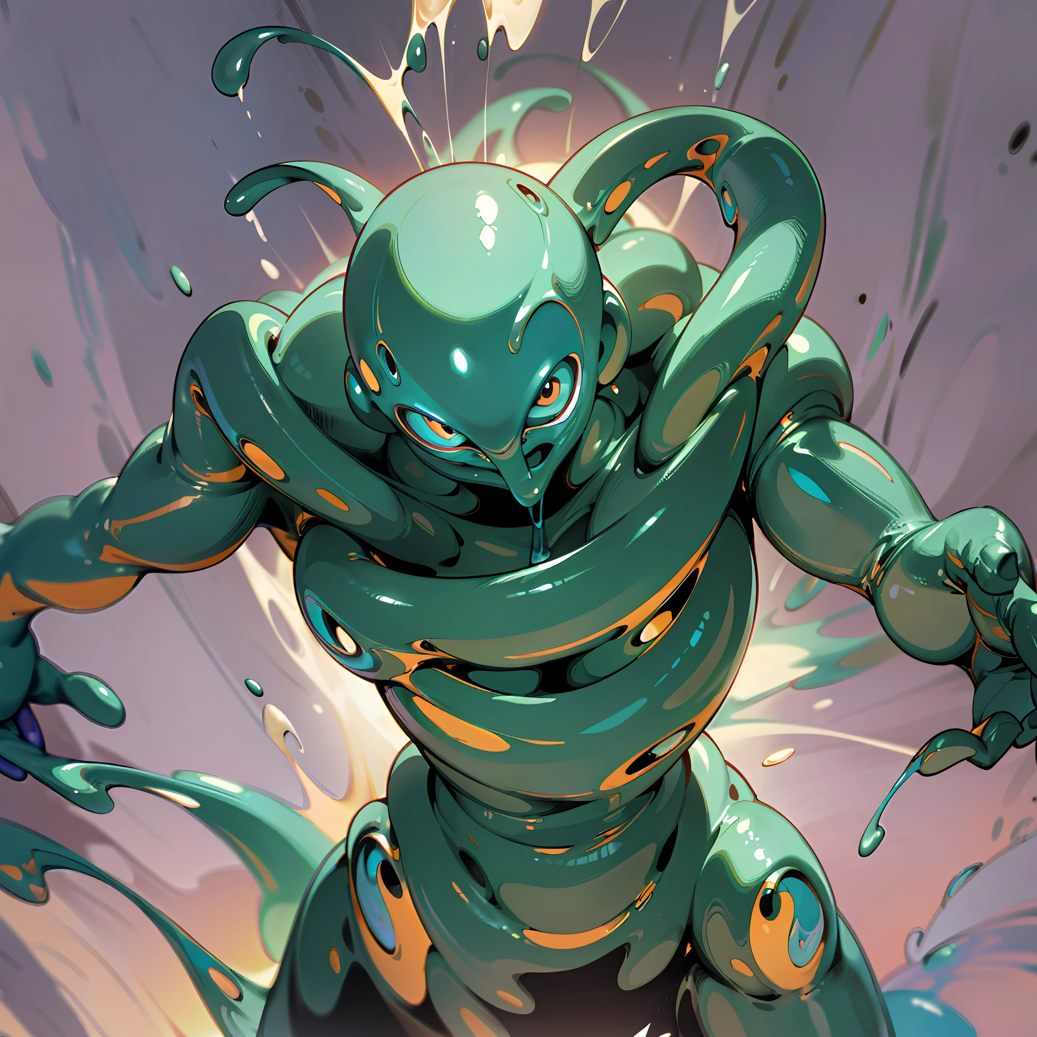 humanoid creature made entirely of ((((goo)))))Dynamic pose, ultra detailed, 8K, 4K, high resolution, perfectly drawn, extremely detailed, animated pose, cinematic light, cinematic shadow, perfectly drawn hands, detailed face, detailed background, rich background image of details.